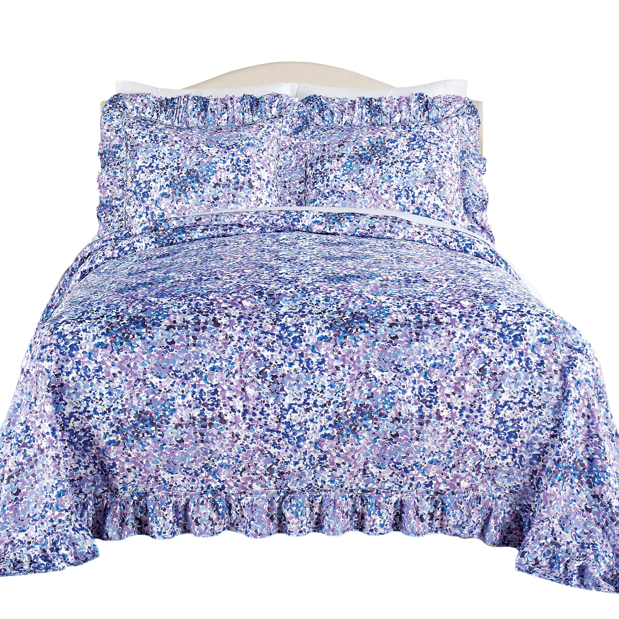 Monet Watercolor Inspired Plisse Ruffled Edge Bedspread King Gender Neutral Multi-Colored