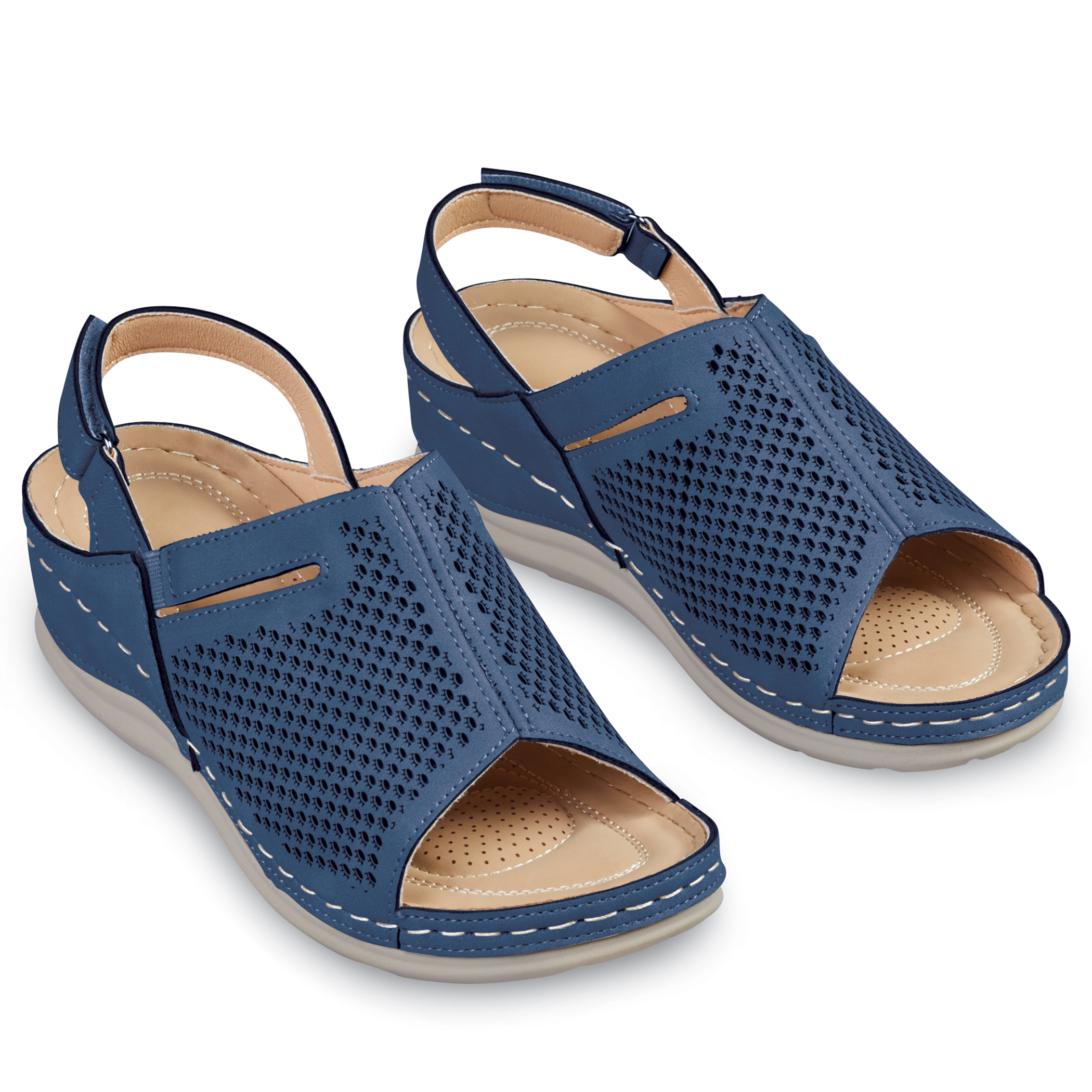 Stylish Open Toe Perforated Design Cushioned Adjustable Sandals 9 Women Navy