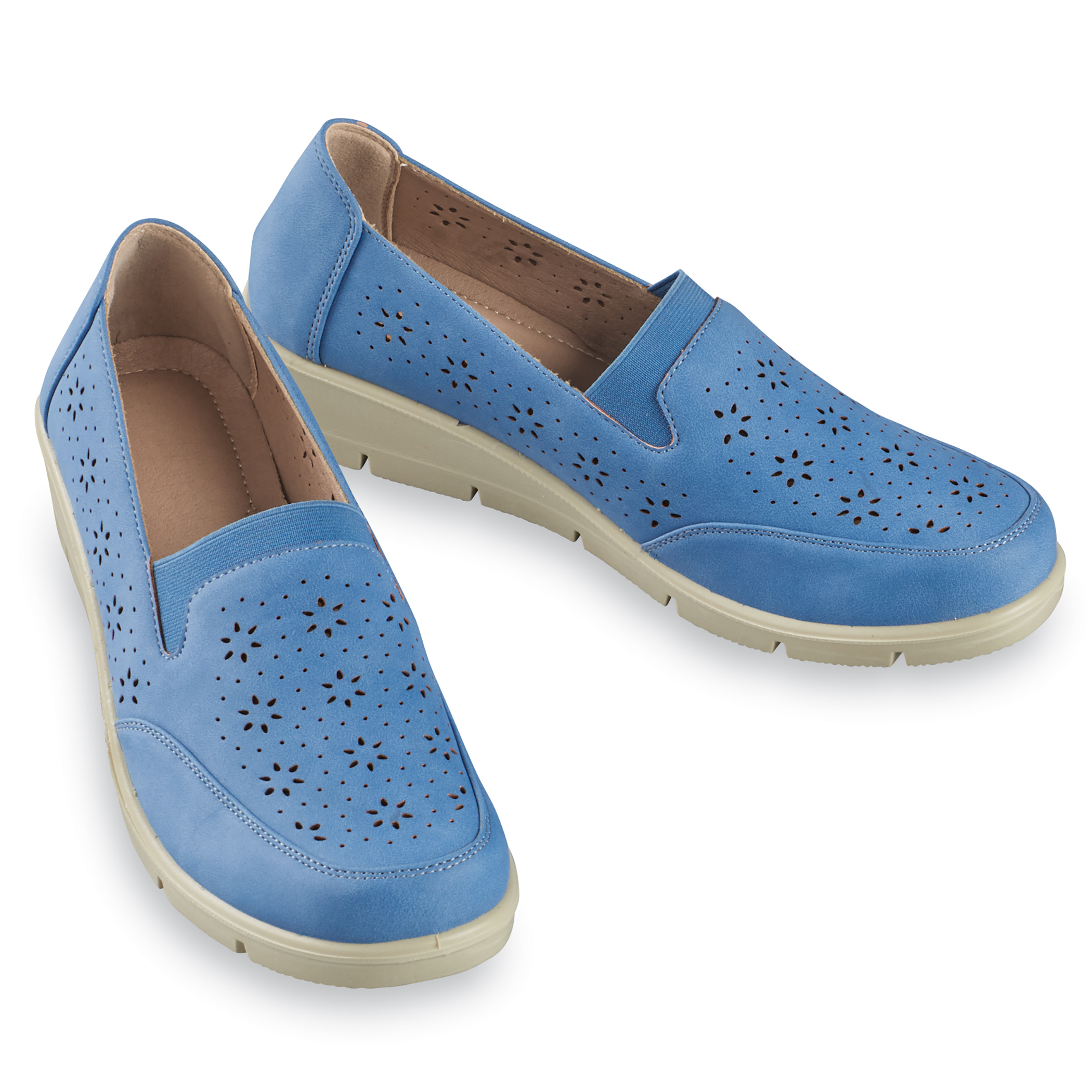 Slip-On Stretchy Laser Cut Details Shoes with Built-In Arch Support 9 Womens Sky Blue
