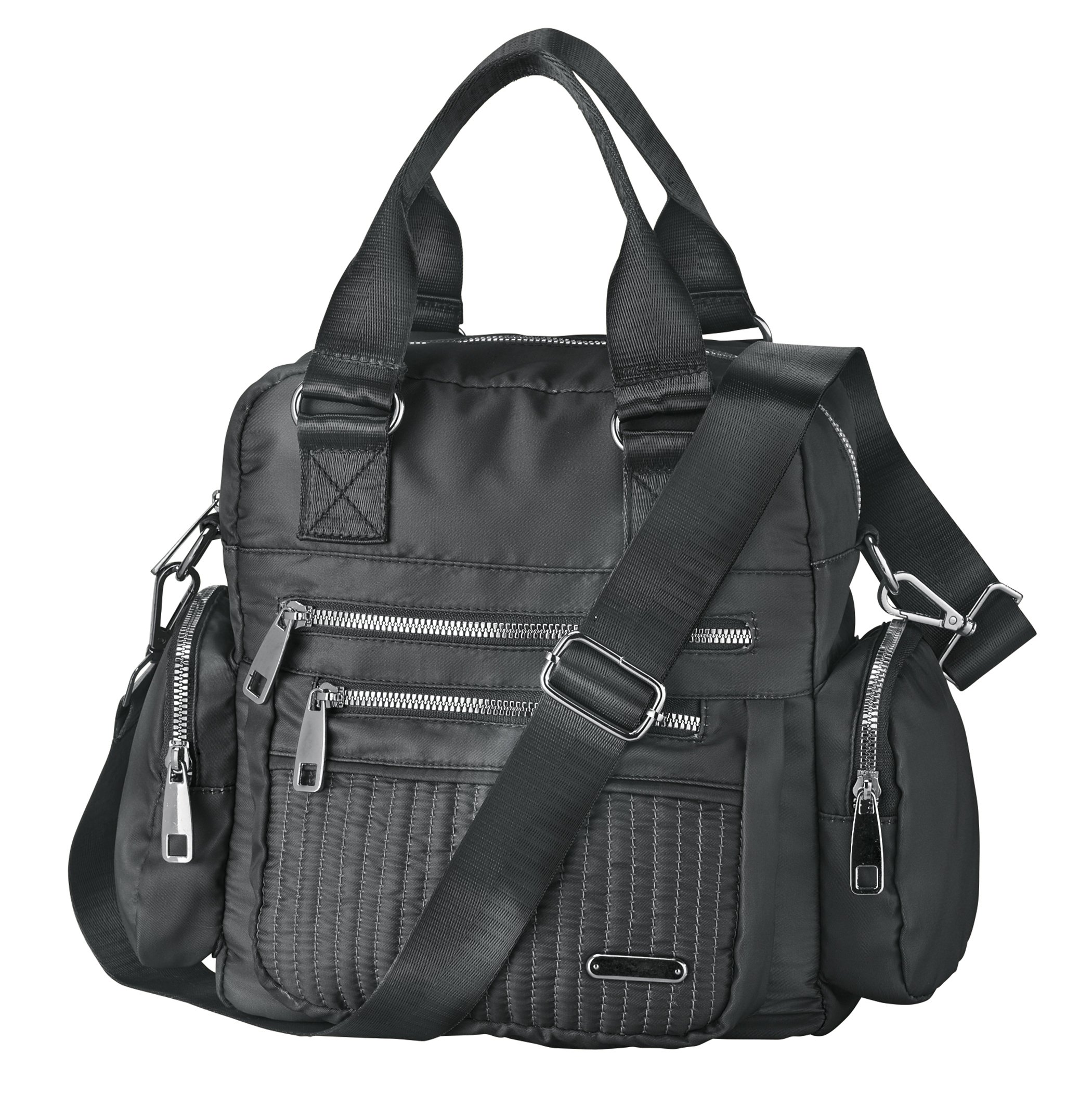Multi Zippered Pockets Nylon Adjustable Cross-Body Handbag Black