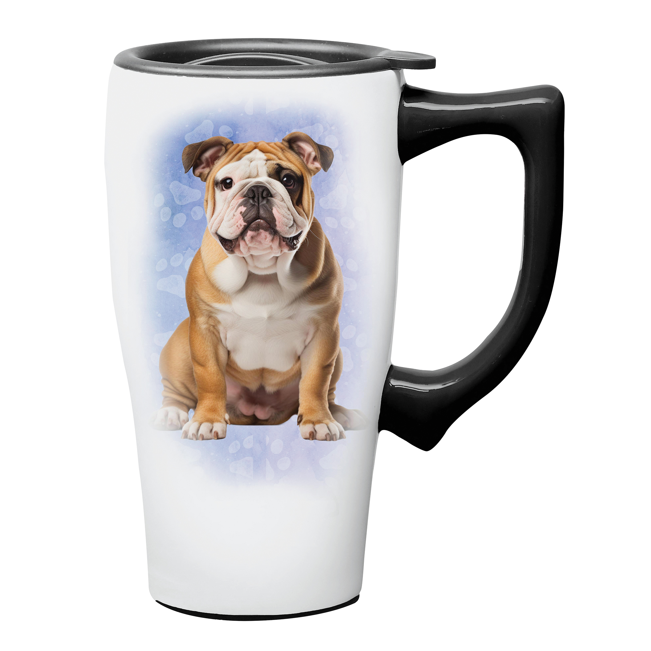 Dog 18 oz. Ceramic Dishwasher Safe Travel Mug Bulldog Blue