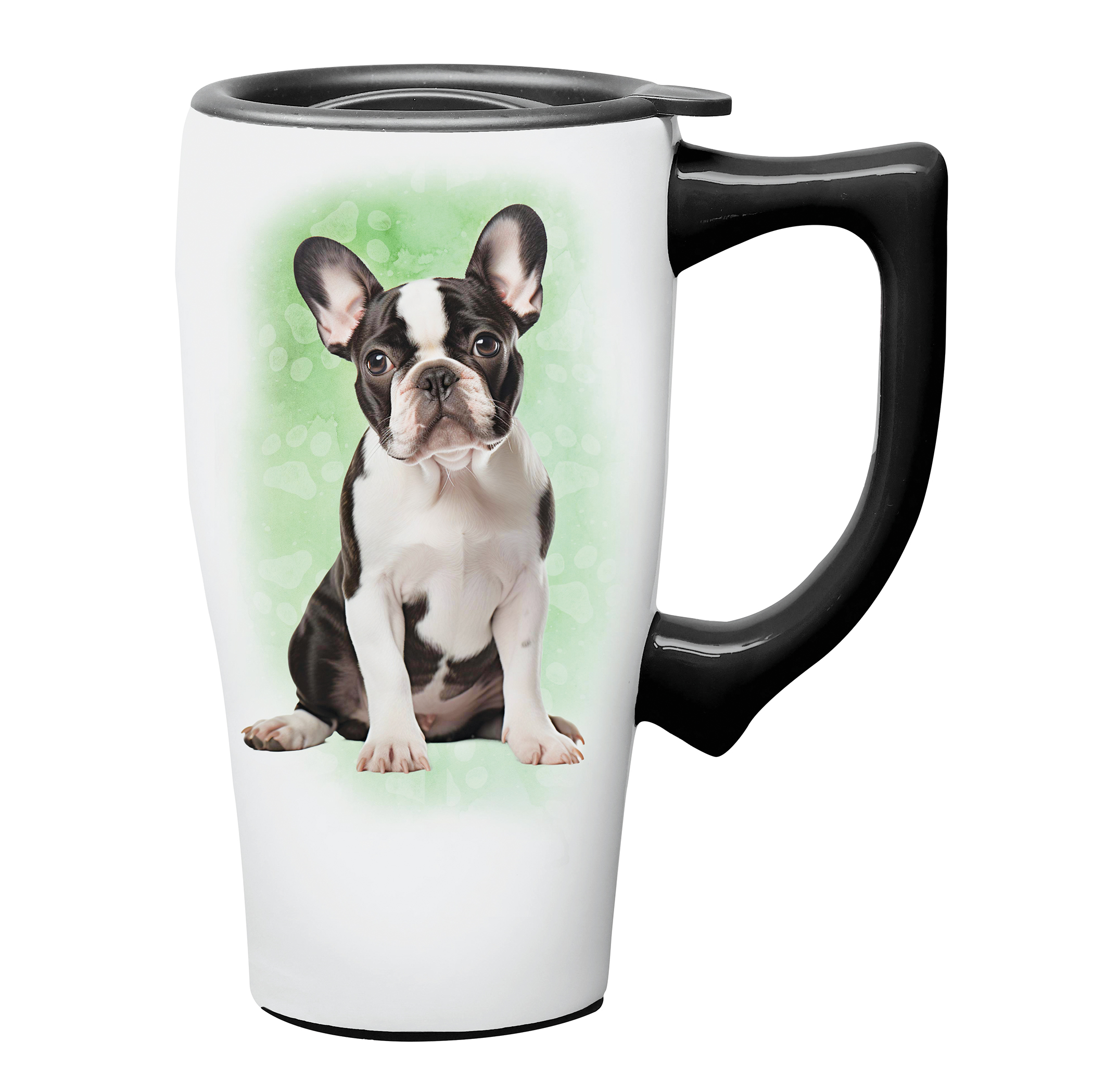 Dog 18 oz. Ceramic Dishwasher Safe Travel Mug French Bulldog White