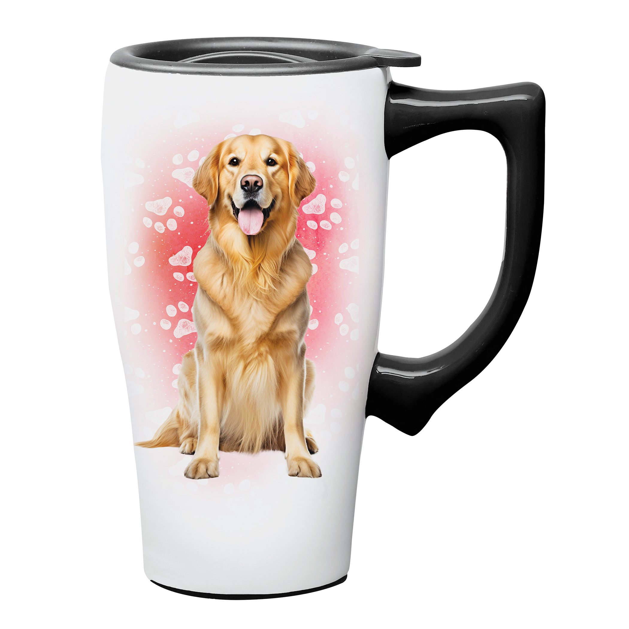 Dog 18 oz. Ceramic Dishwasher Safe Travel Mug Golden Retriever Blue