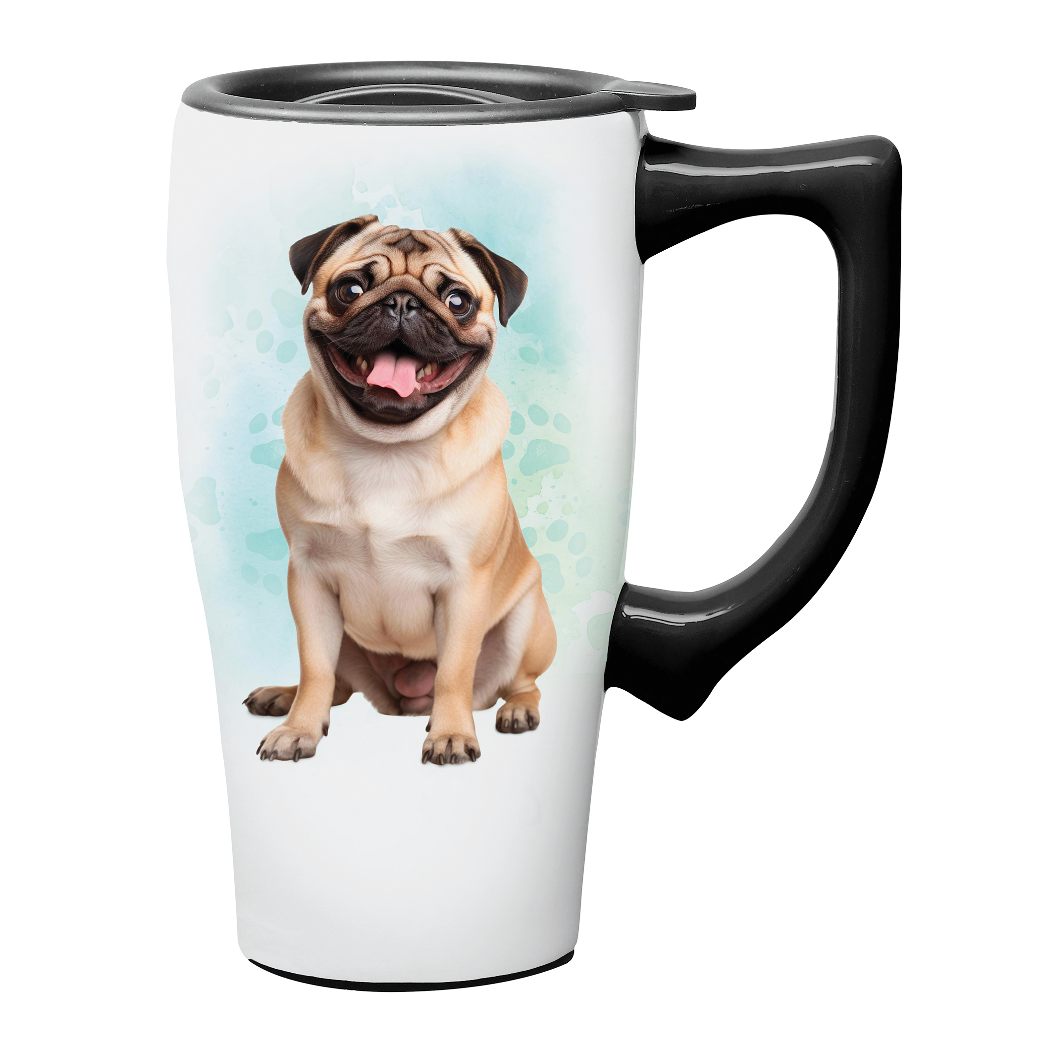 Dog 18 oz. Ceramic Dishwasher Safe Travel Mug Pug Blue