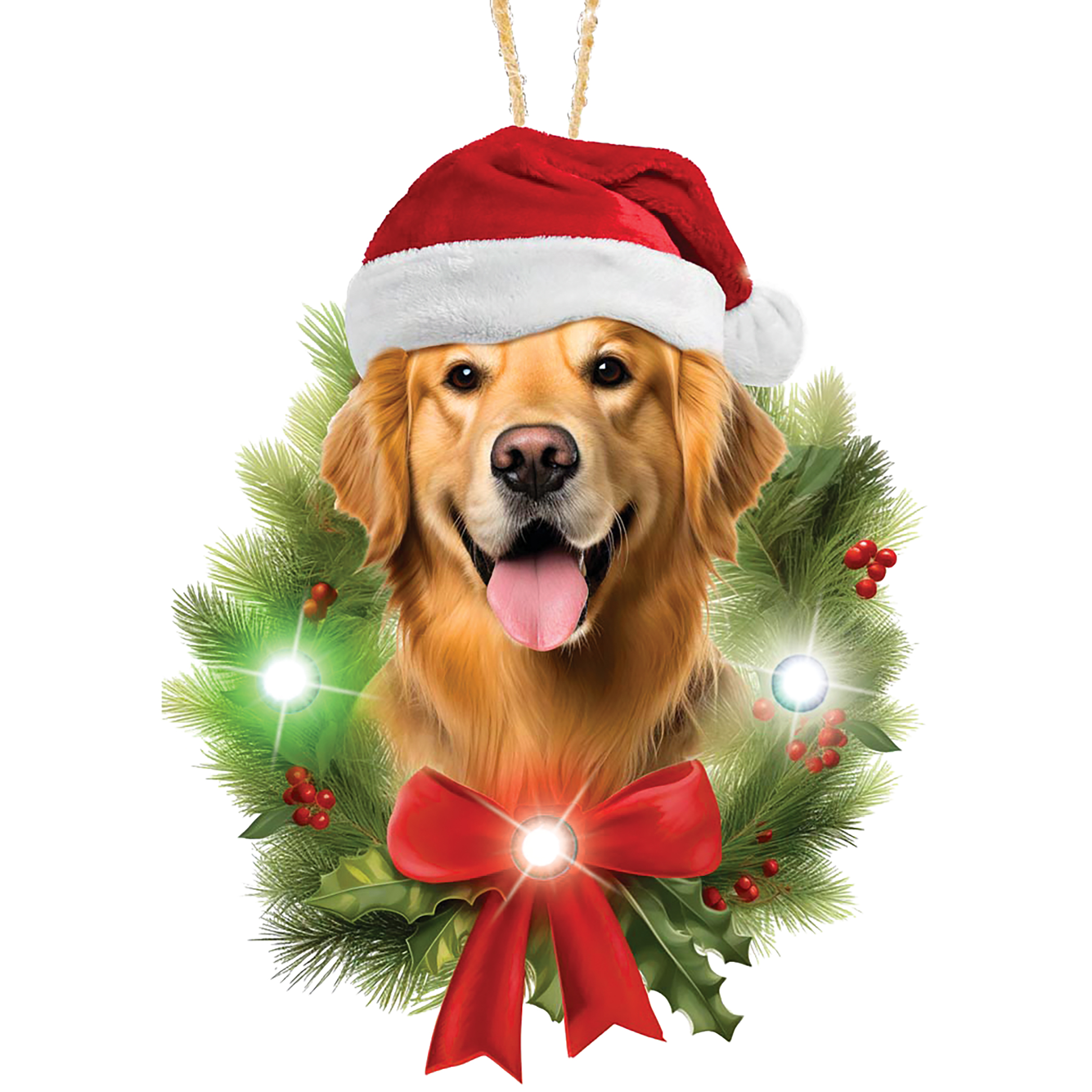 LED Lighted Dog Wreath Christmas Ornament Golden Retreiver Golden Retreiver