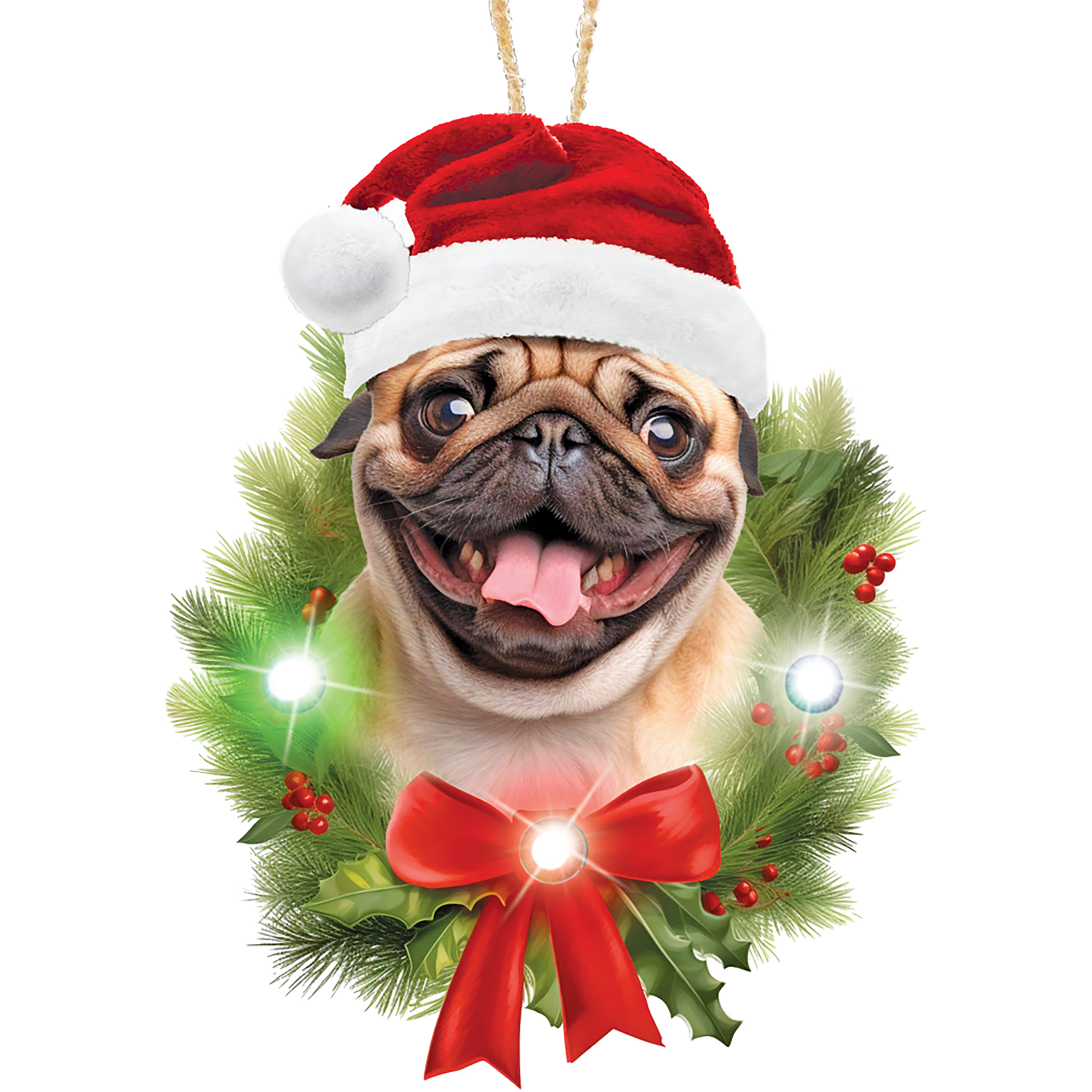 LED Lighted Dog Wreath Christmas Ornament Pug Pug
