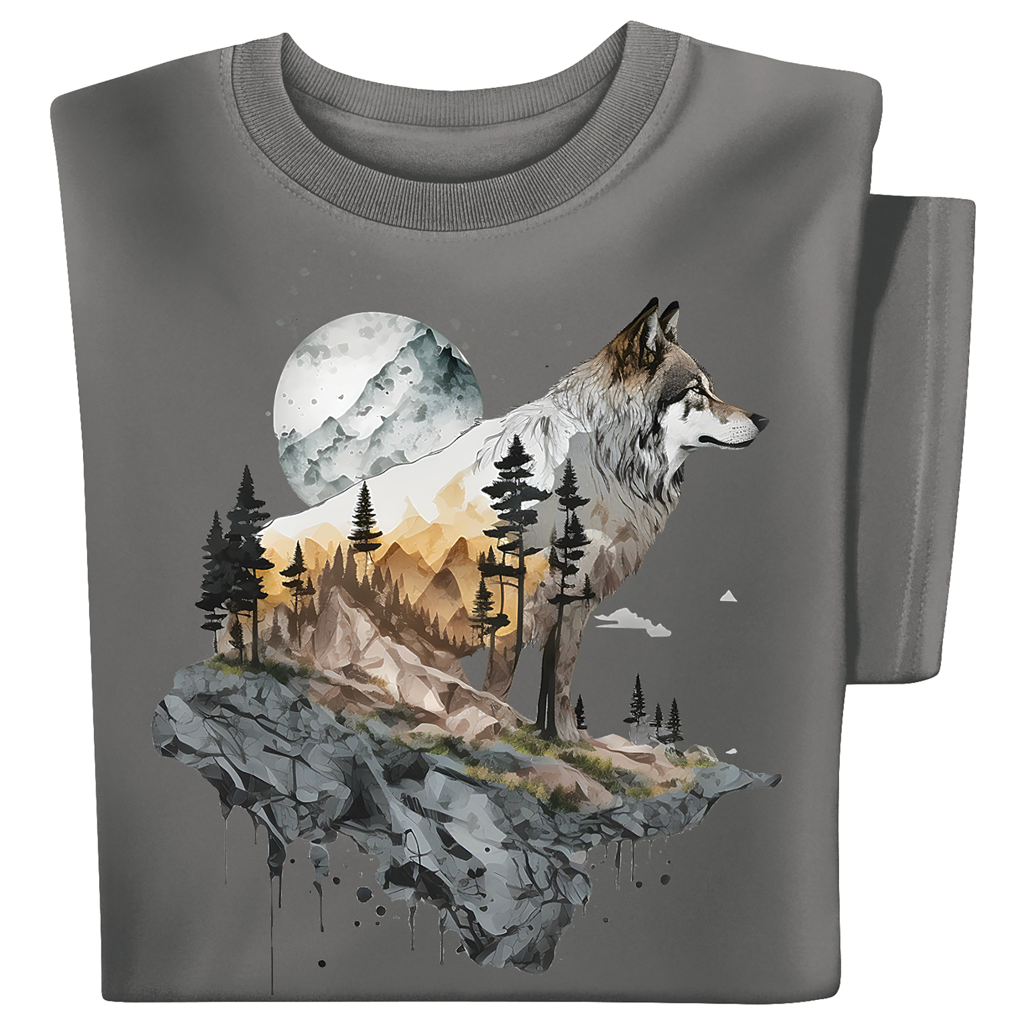 Majestic Mountain Wolf Short Sleeve Graphic T-Shirt XX-Large Gender Neutral Charcoal