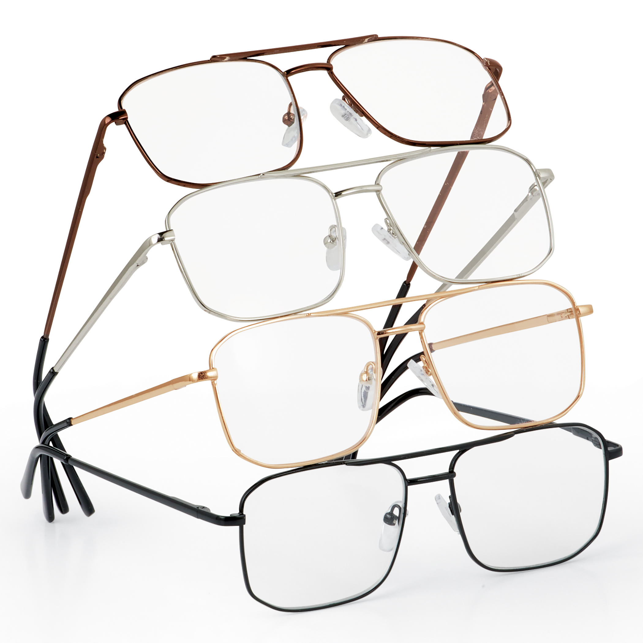 Metal Frame Aviator Reading Glasses - Pack of 4 2.50X Multi