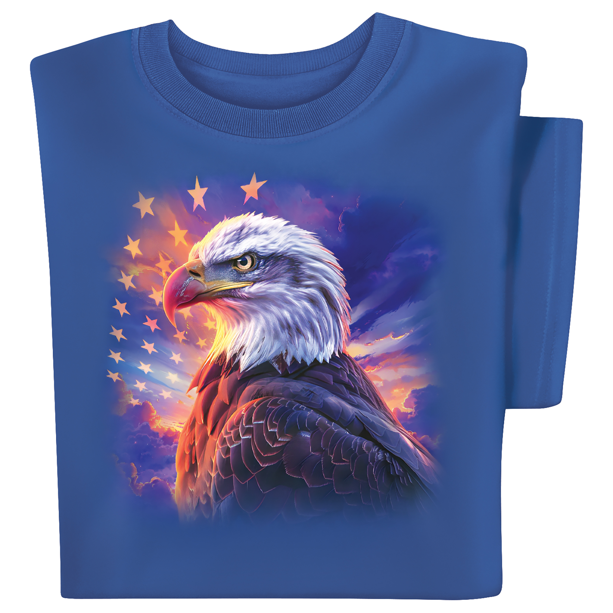 Patriotic Majestic Sunrise Eagle Short Sleeve Graphic Tee Medium Women Blue