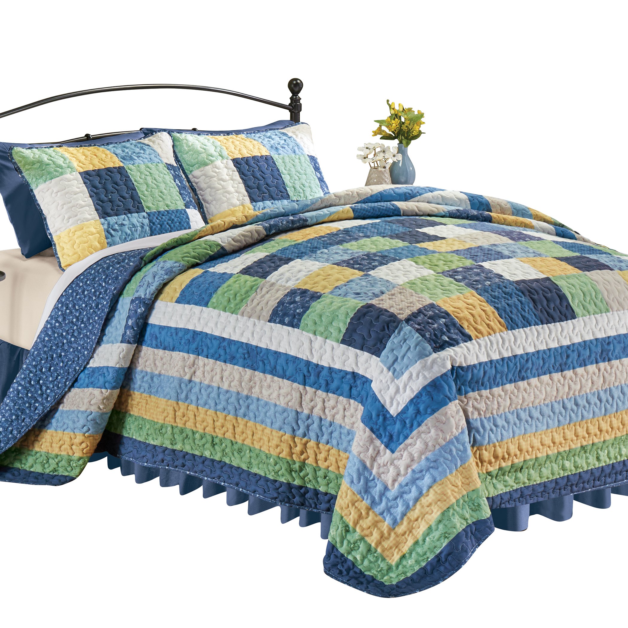 Adeline Reversible Oversized Patchwork Quilt King Gender Neutral Blue Multi