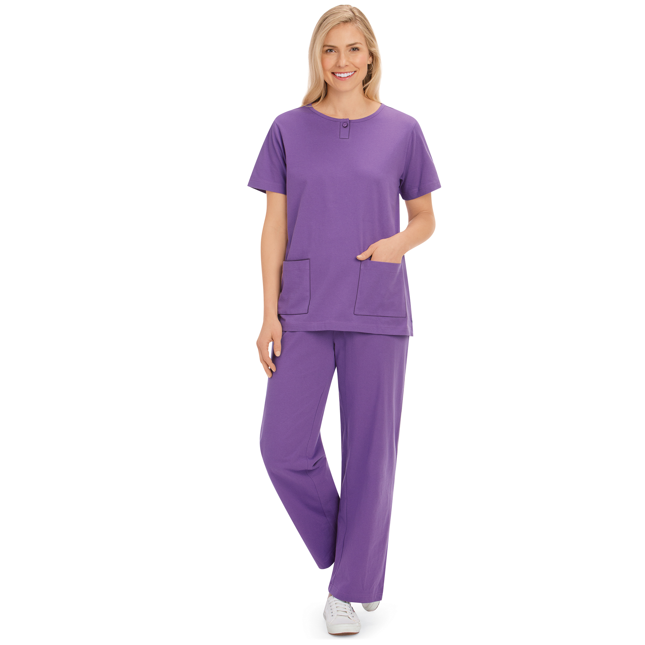 Patch Pocket Henley-Style Top 2-Piece Knit Set Medium Gender Neutral Purple