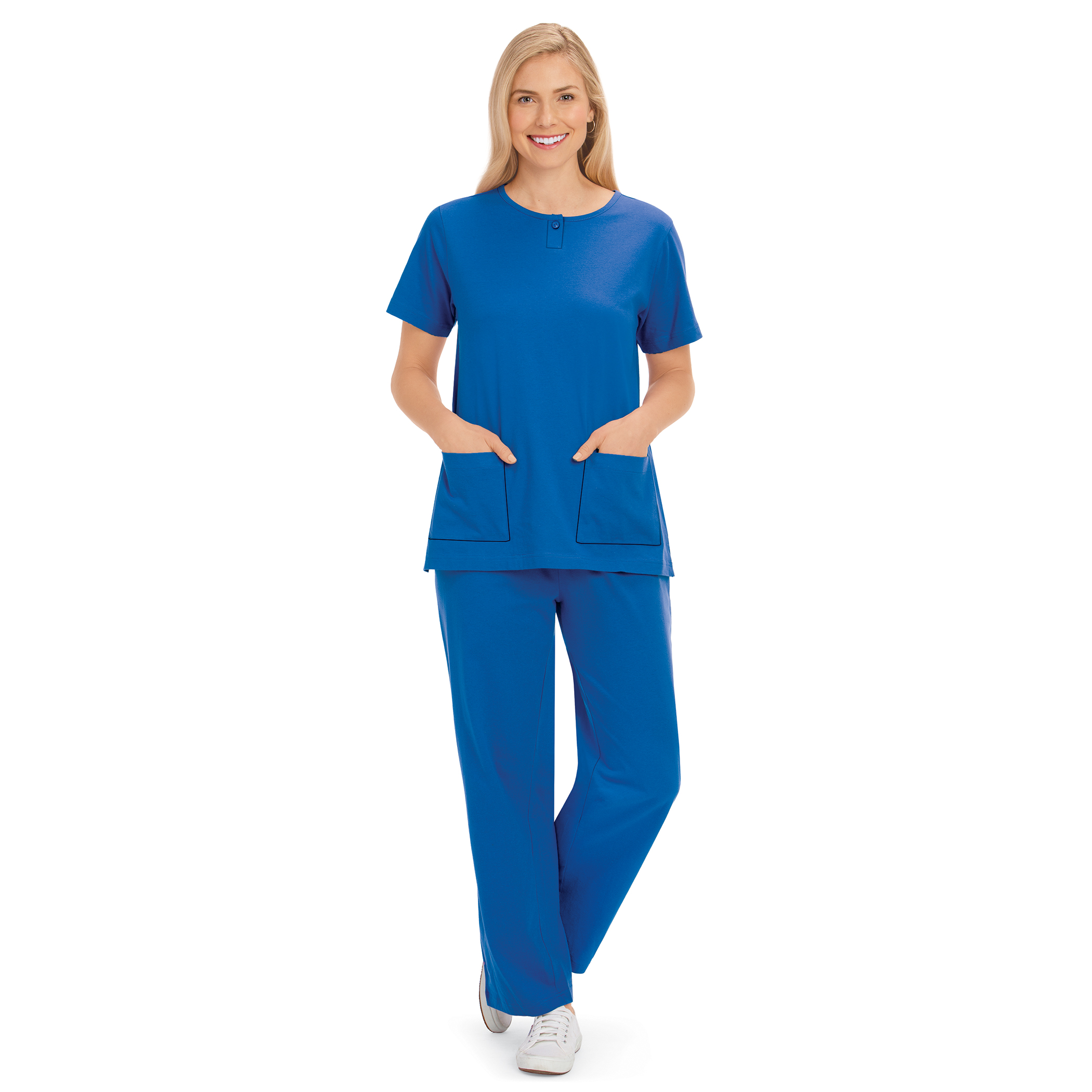 Patch Pocket Henley-Style Top 2-Piece Knit Set Medium Gender Neutral Royal Blue