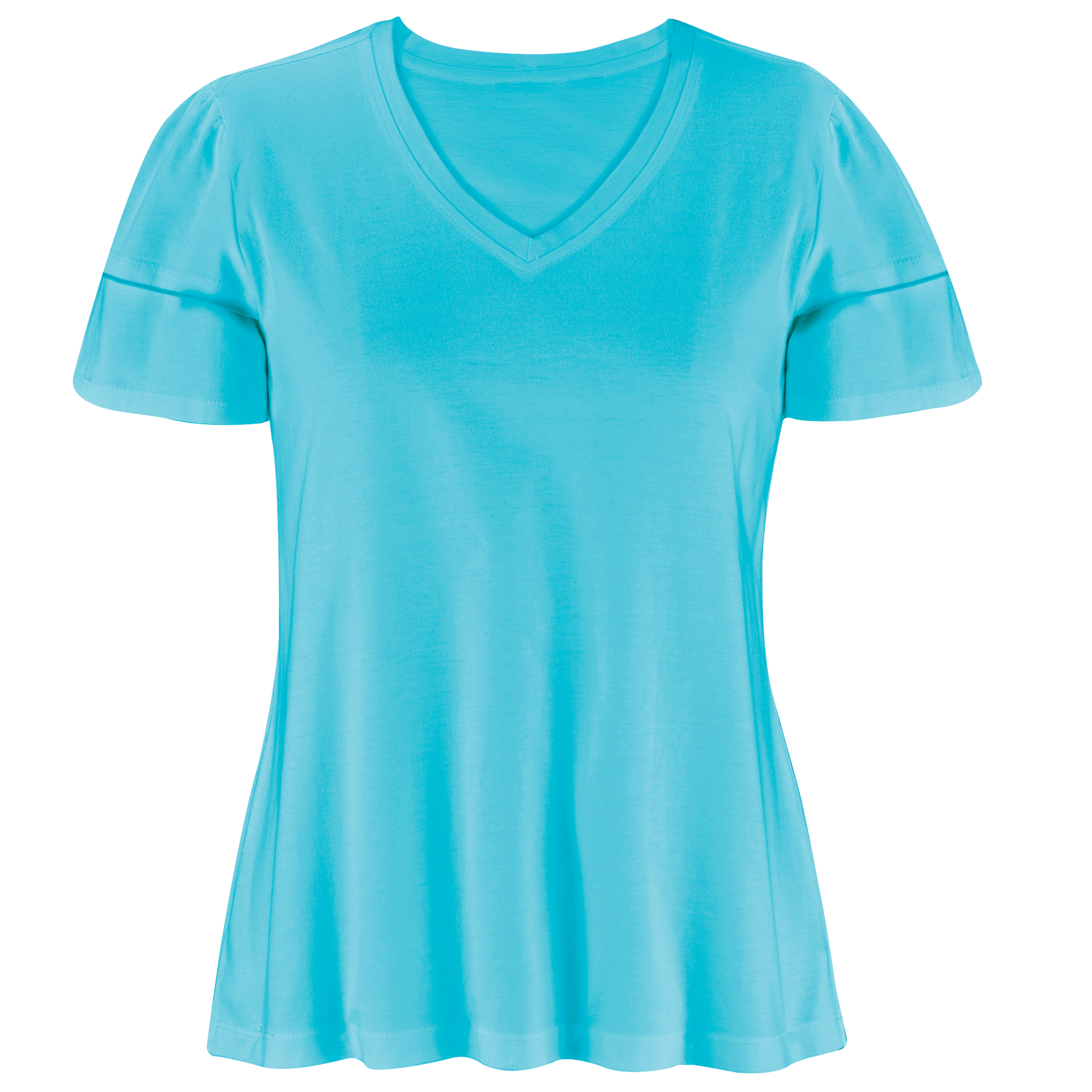 Stylish Double Layer Flutter Sleeve V-Neck Top Large Gender Neutral Turquoise