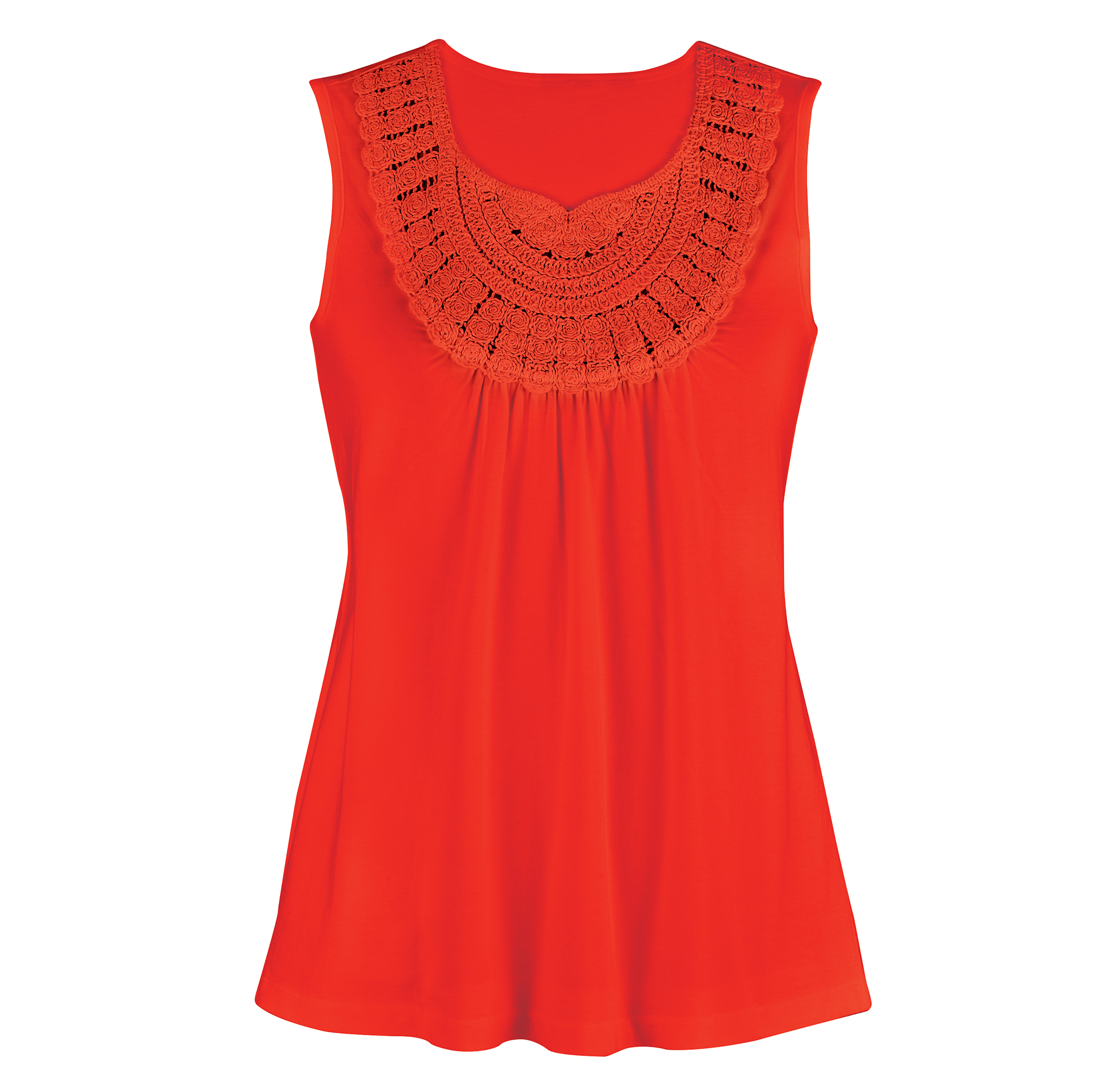 Stylish Crochet Trim Easy-Fit Sleeveless Top Medium Gender Neutral Coral