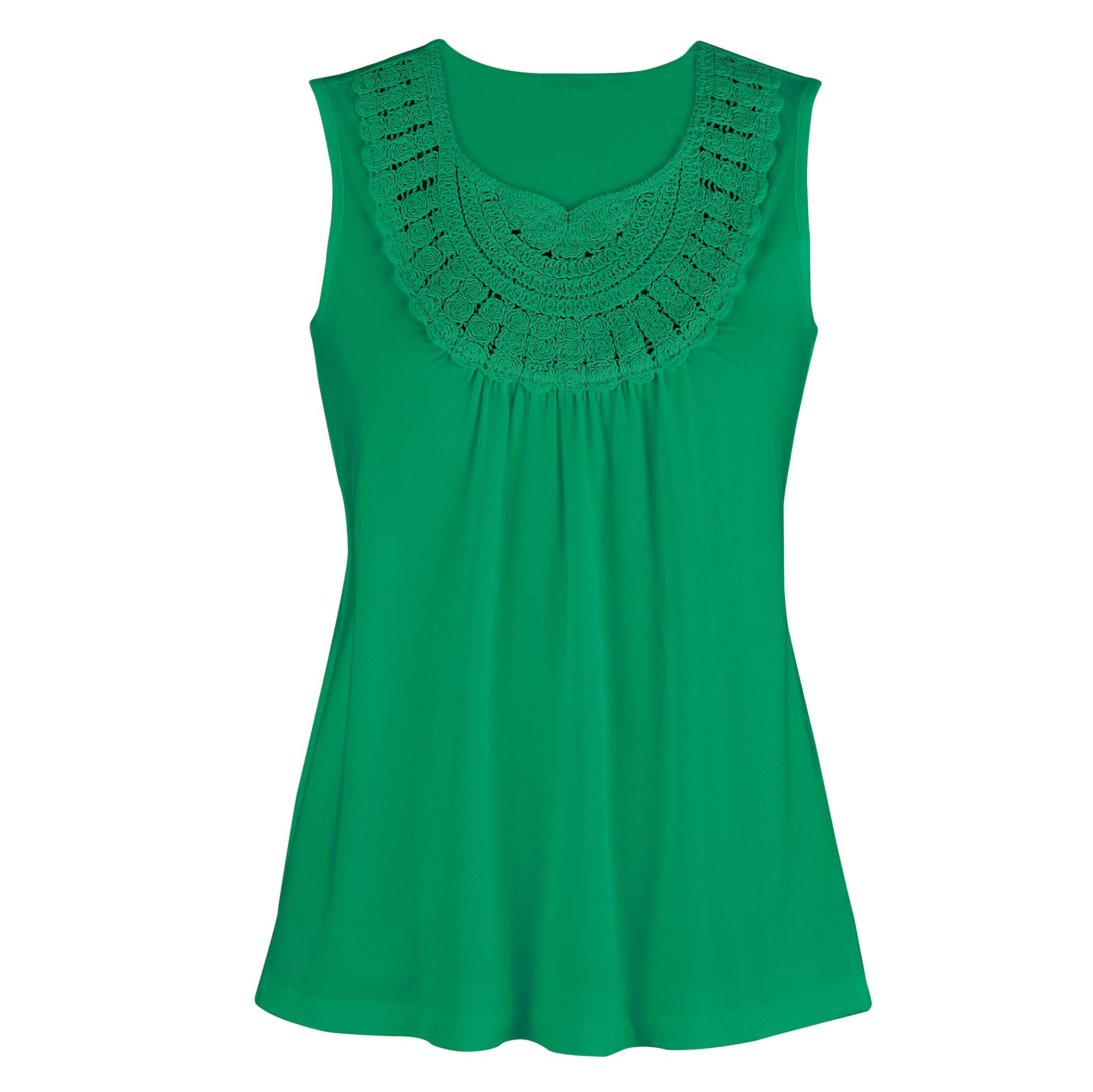 Stylish Crochet Trim Easy-Fit Sleeveless Top X-Large Gender Neutral Jade