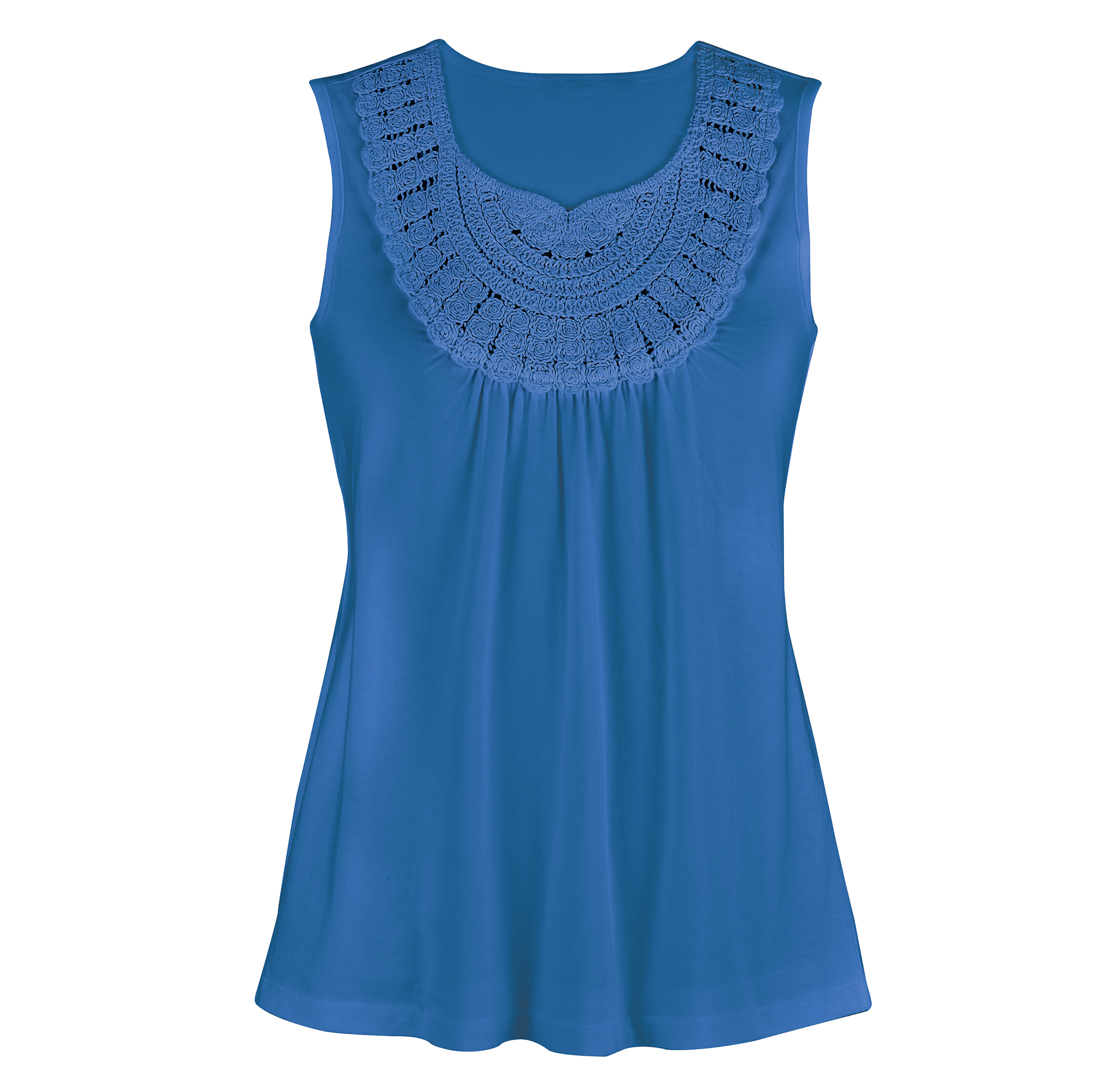 Stylish Crochet Trim Easy-Fit Sleeveless Top Medium Gender Neutral Royal Blue