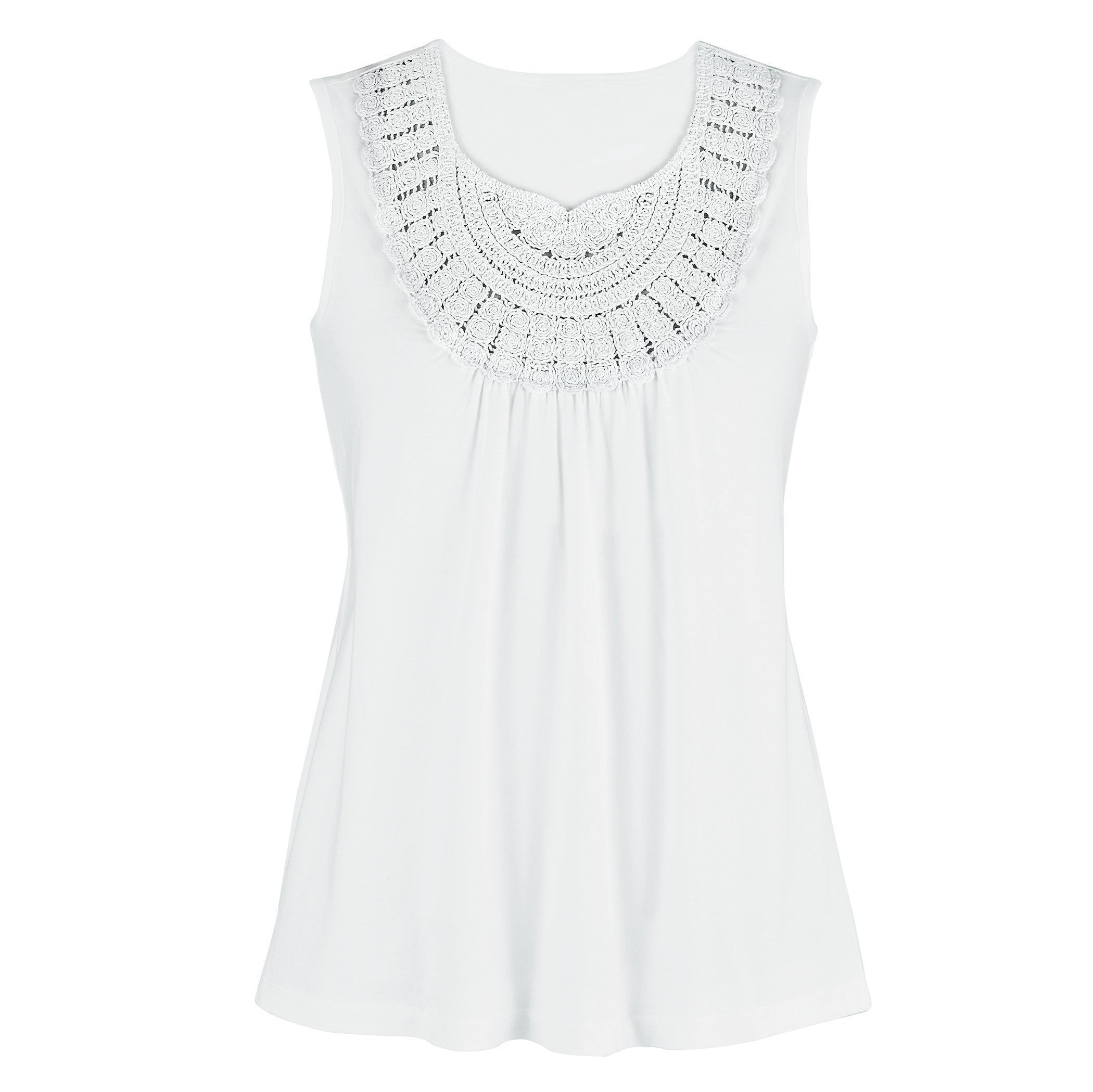 Stylish Crochet Trim Easy-Fit Sleeveless Top Medium Gender Neutral White