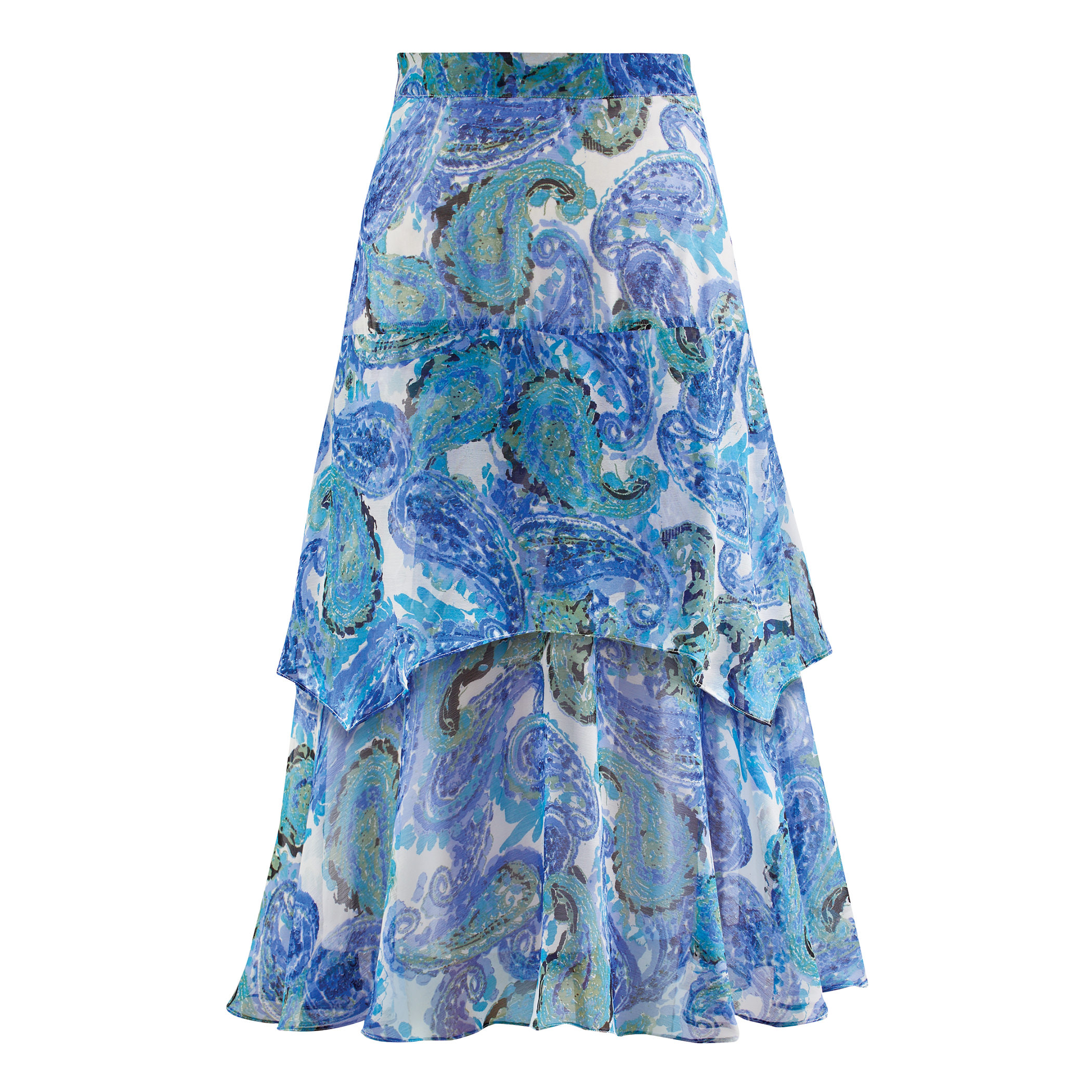 Paisley Print Tiered Chiffon Elasticized Waist Skirt XX-Large Women Jade Multi