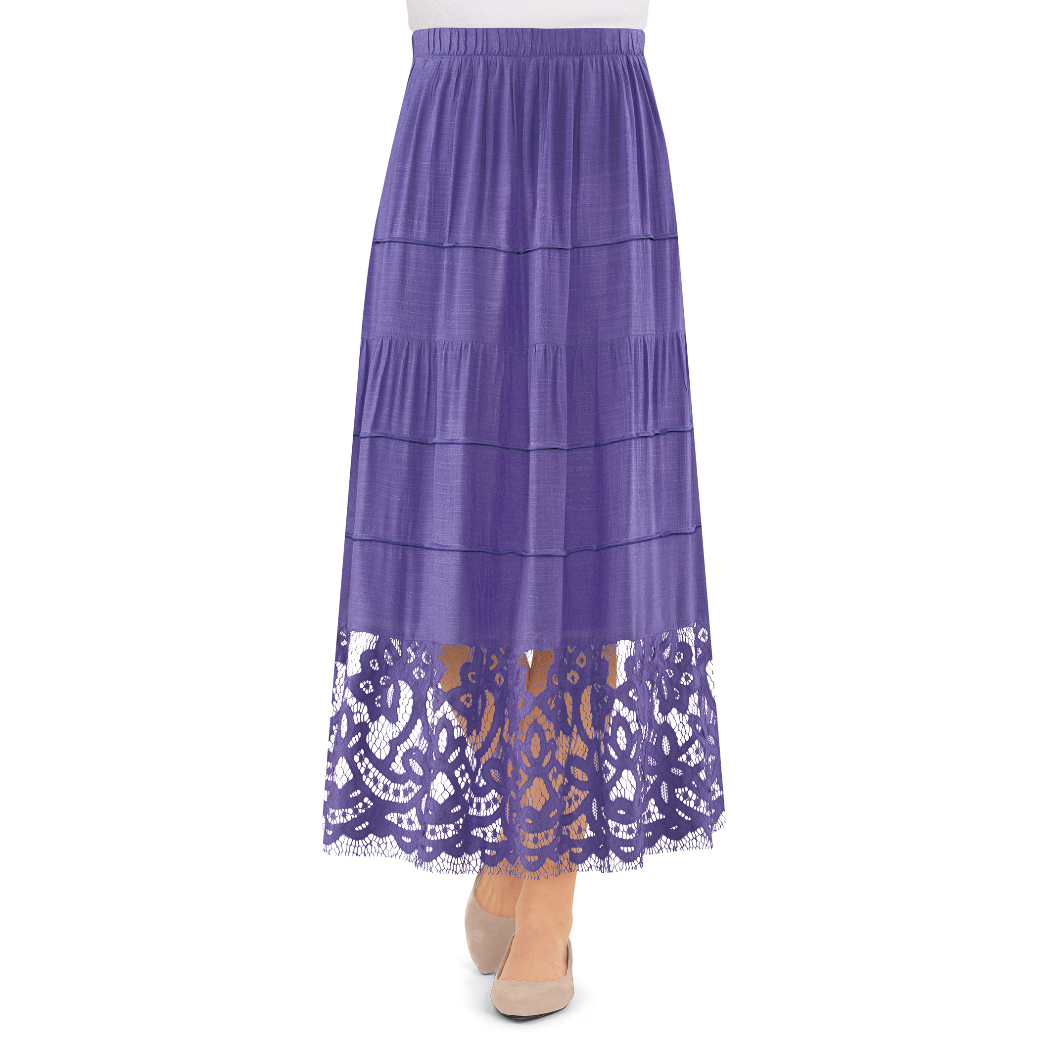 Lace Border Tiered Details Elasticized Waist Skirt X-Large Women Lavender