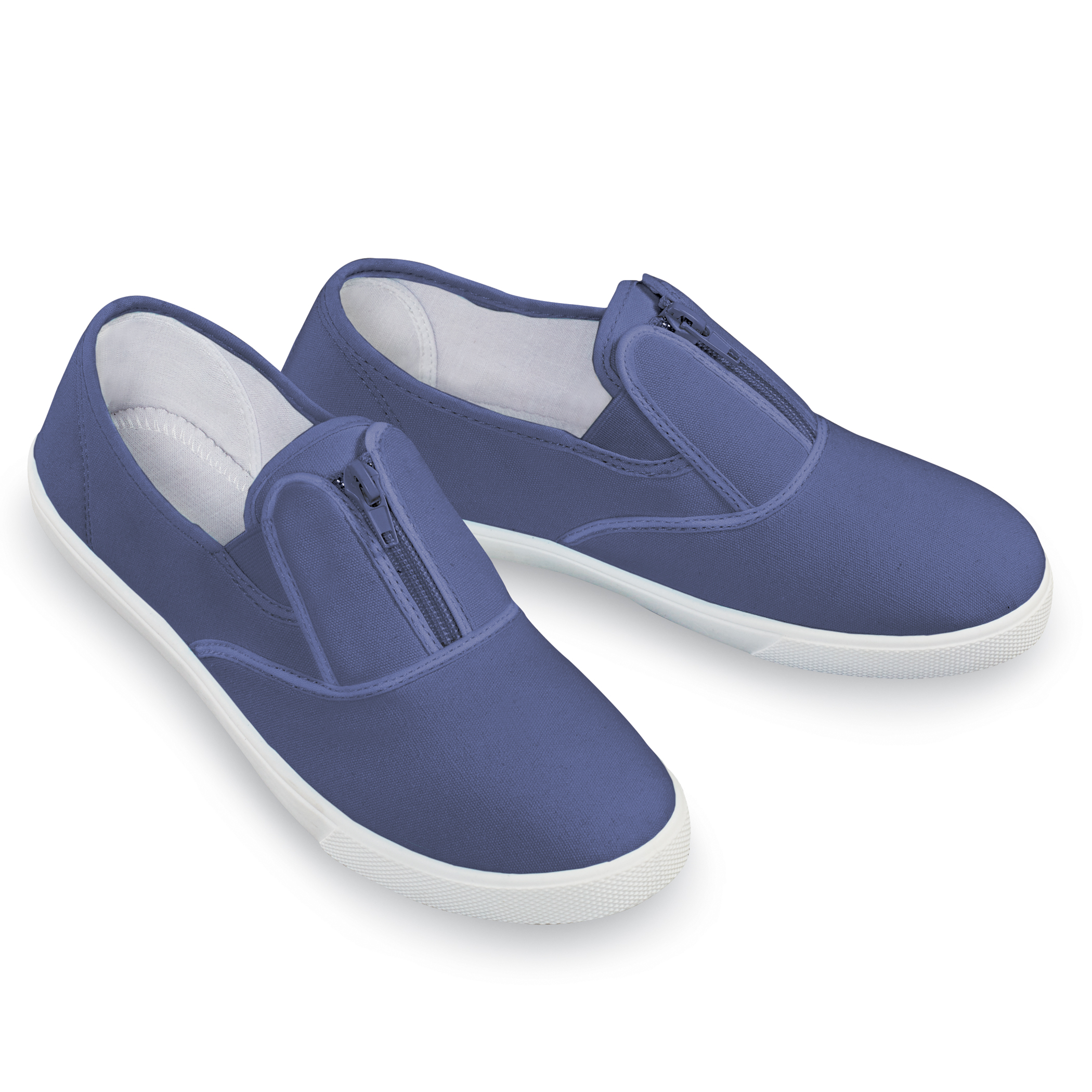 Easy-to-Wear Stretch Zip-Up Padded Insole Sneakers 6 Navy