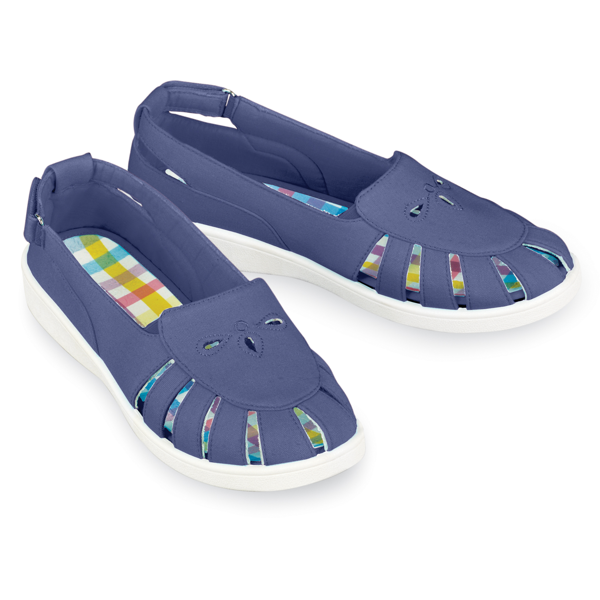 Adjustable Canvas Plaid Padded Insoles Sandals 6 Women Navy