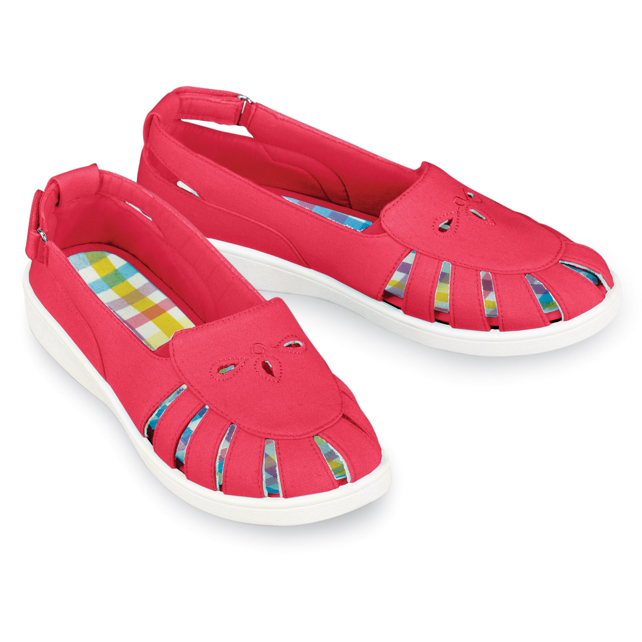 Adjustable Canvas Plaid Padded Insoles Sandals 6 Women Red