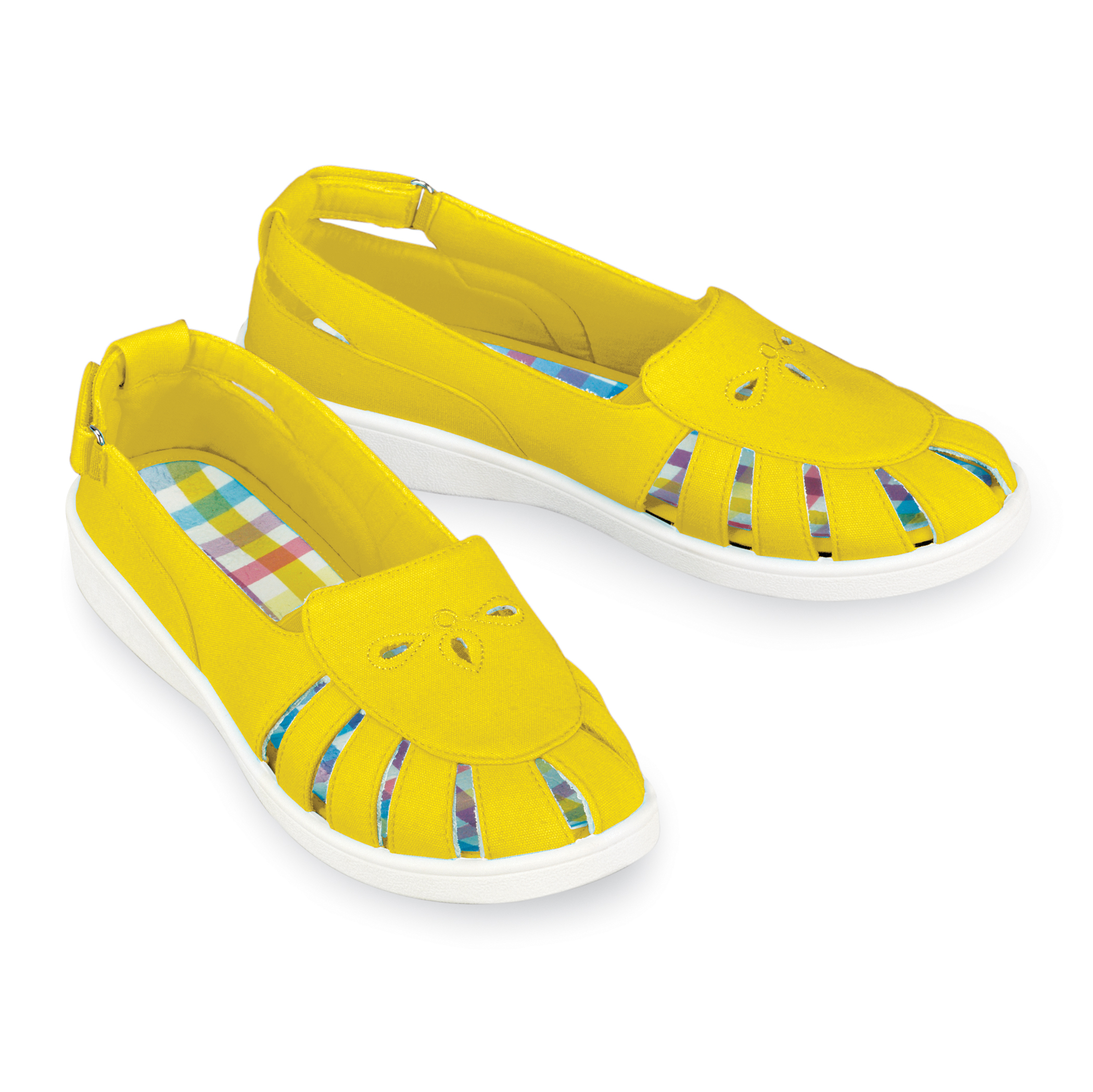 Adjustable Canvas Plaid Padded Insoles Sandals 11 Women Yellow