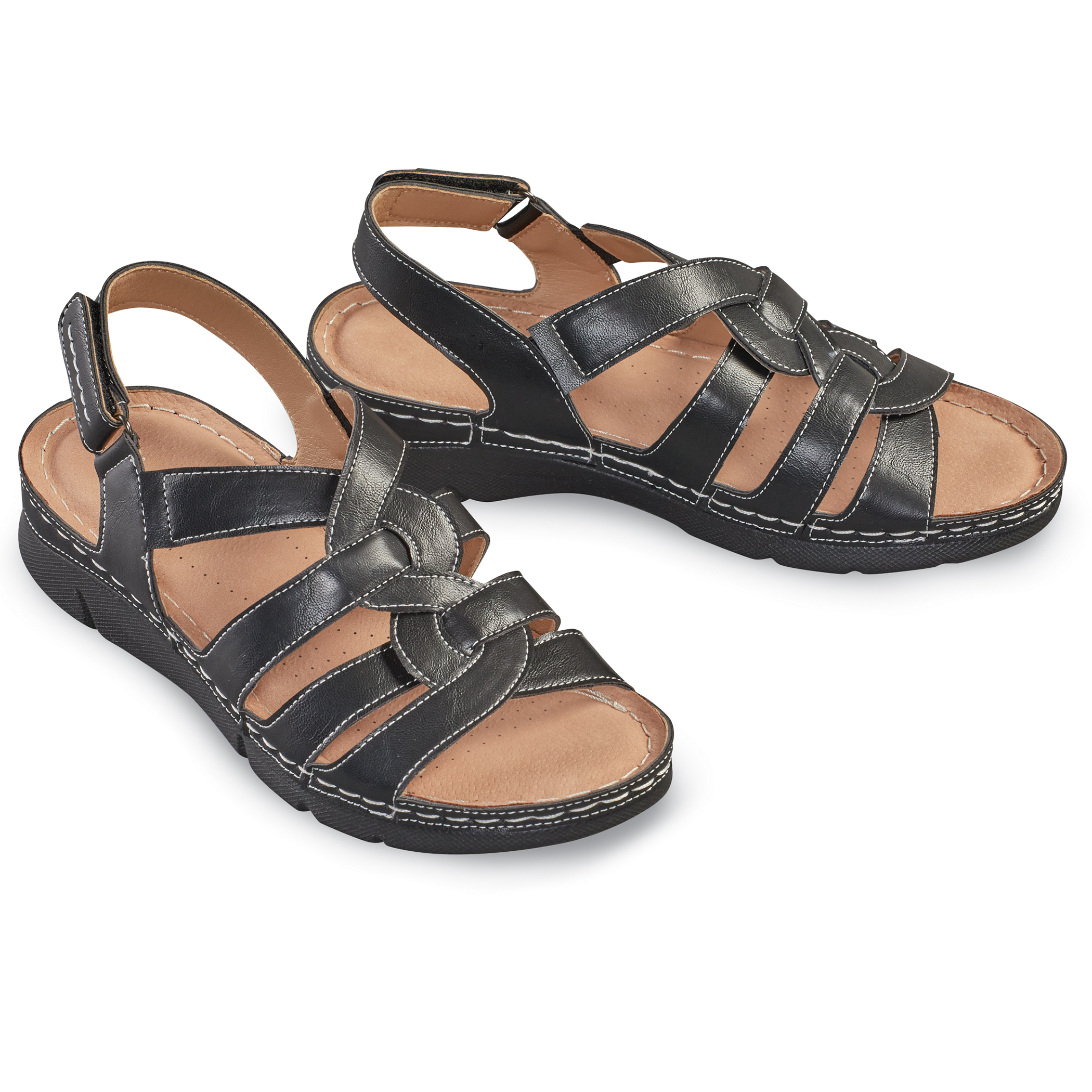 Adjustable Elasticized Braid Design Straps Cushioned Insole Sandals 8 Women Black