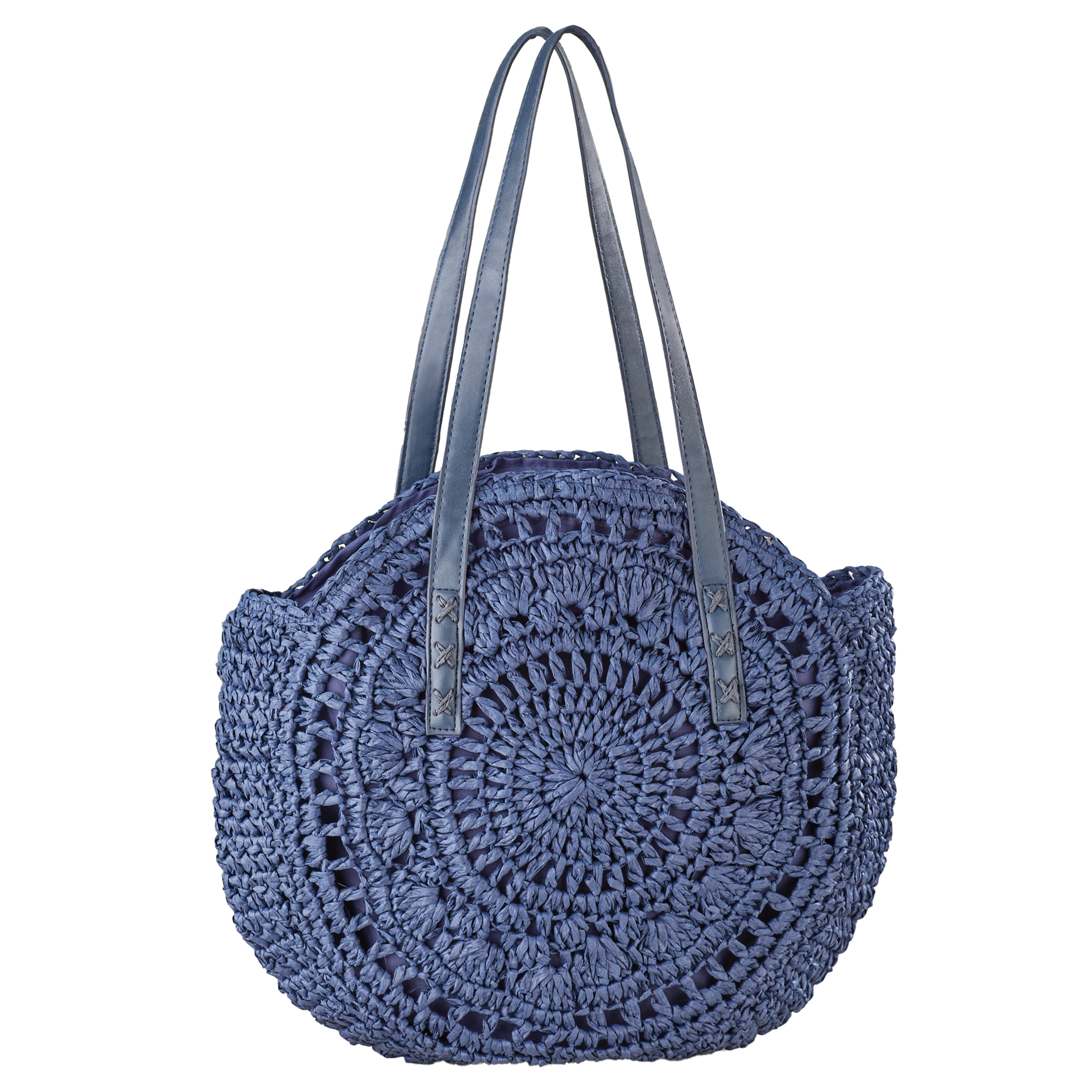 Crochet Medallion Pattern Versatile Handbag Women Navy