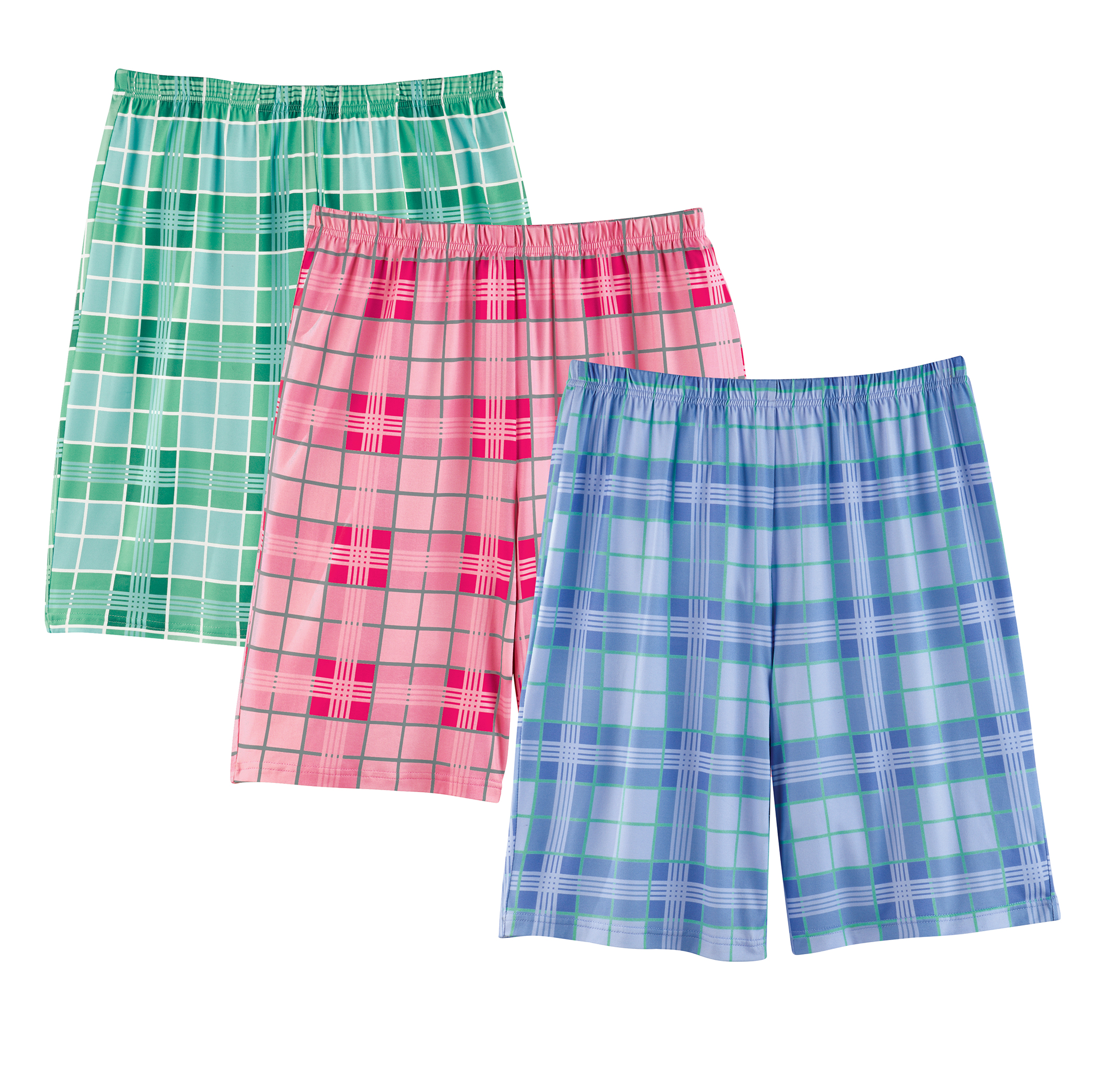 Comfy Knit Plaid Pajama Shorts - Pack of 3 Medium Gender Neutral blue-mint-pink