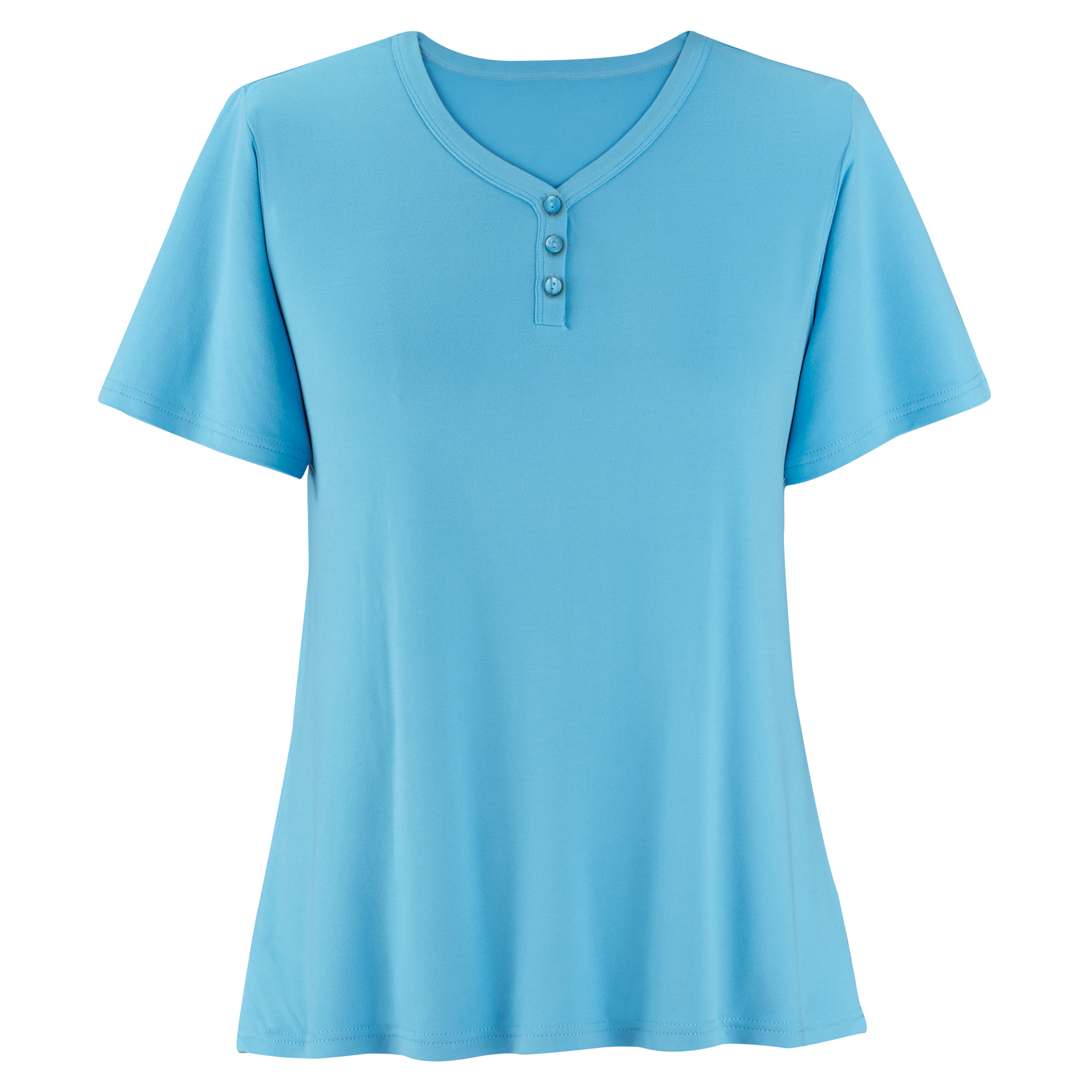 Super Soft V-Neck Henley Short Sleeve Pajama Top Medium Women Blue