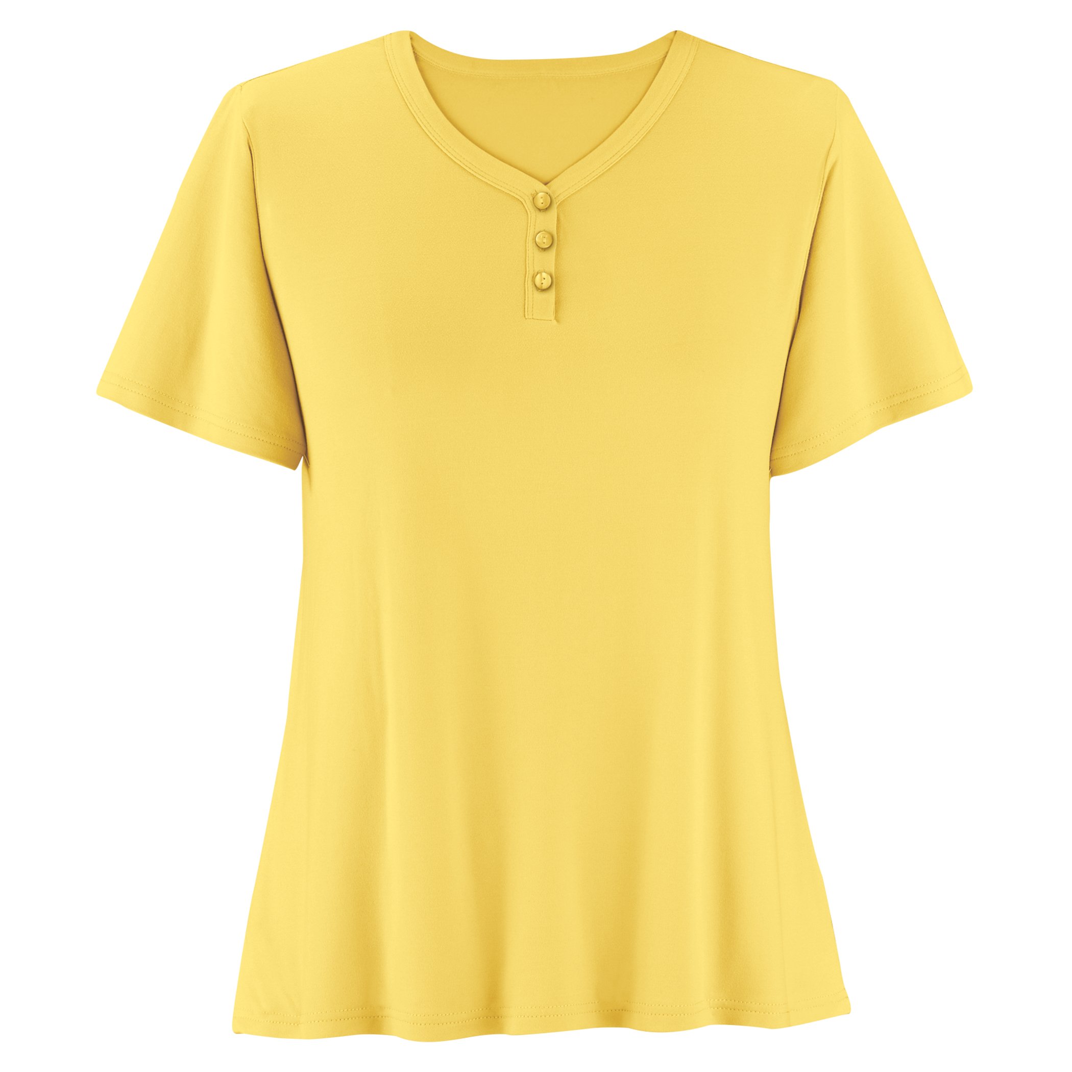 Super Soft V-Neck Henley Short Sleeve Pajama Top Medium Women Yellow