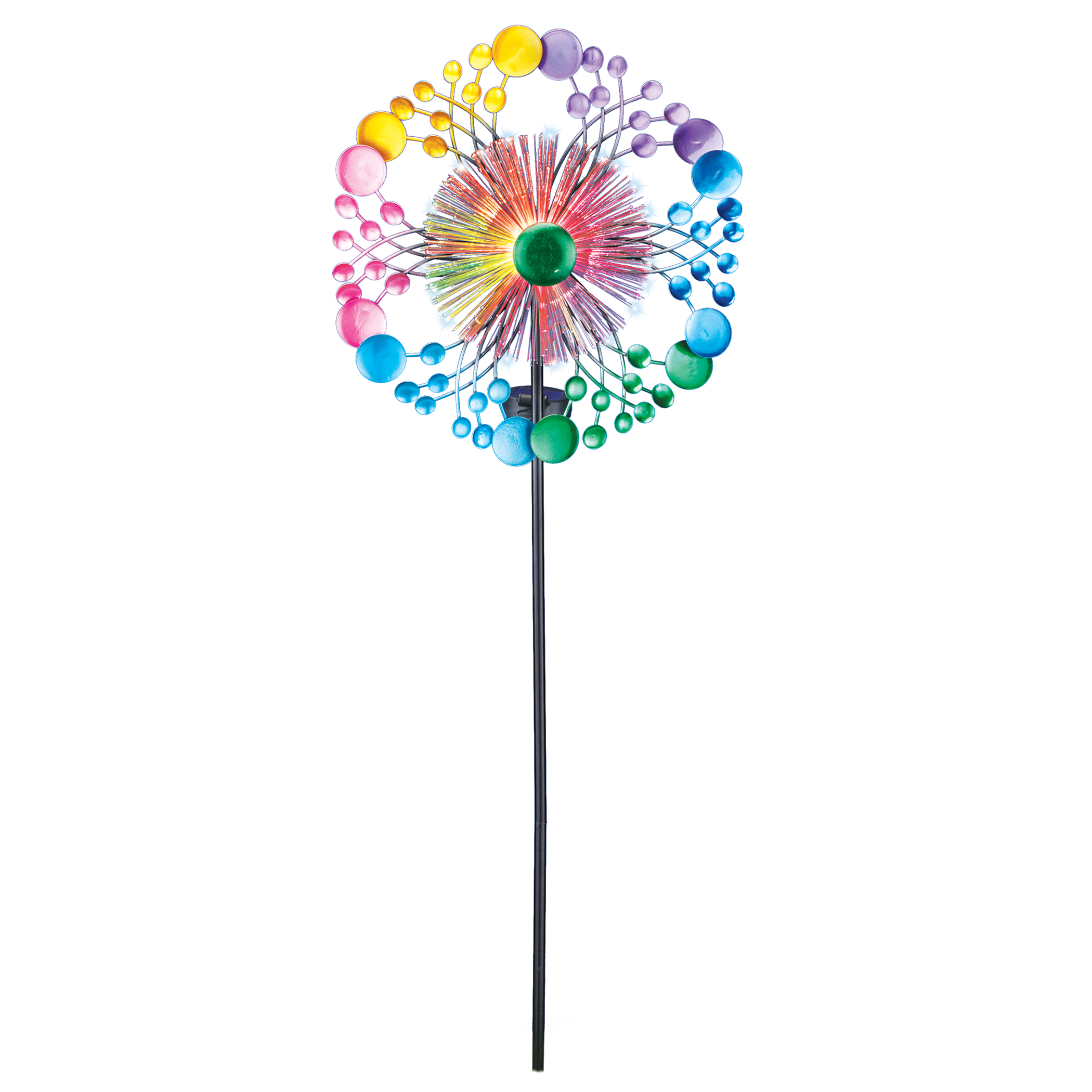 Solar Powered Fiber Optic Kaleidoscope Wind Spinner Garden Stake
