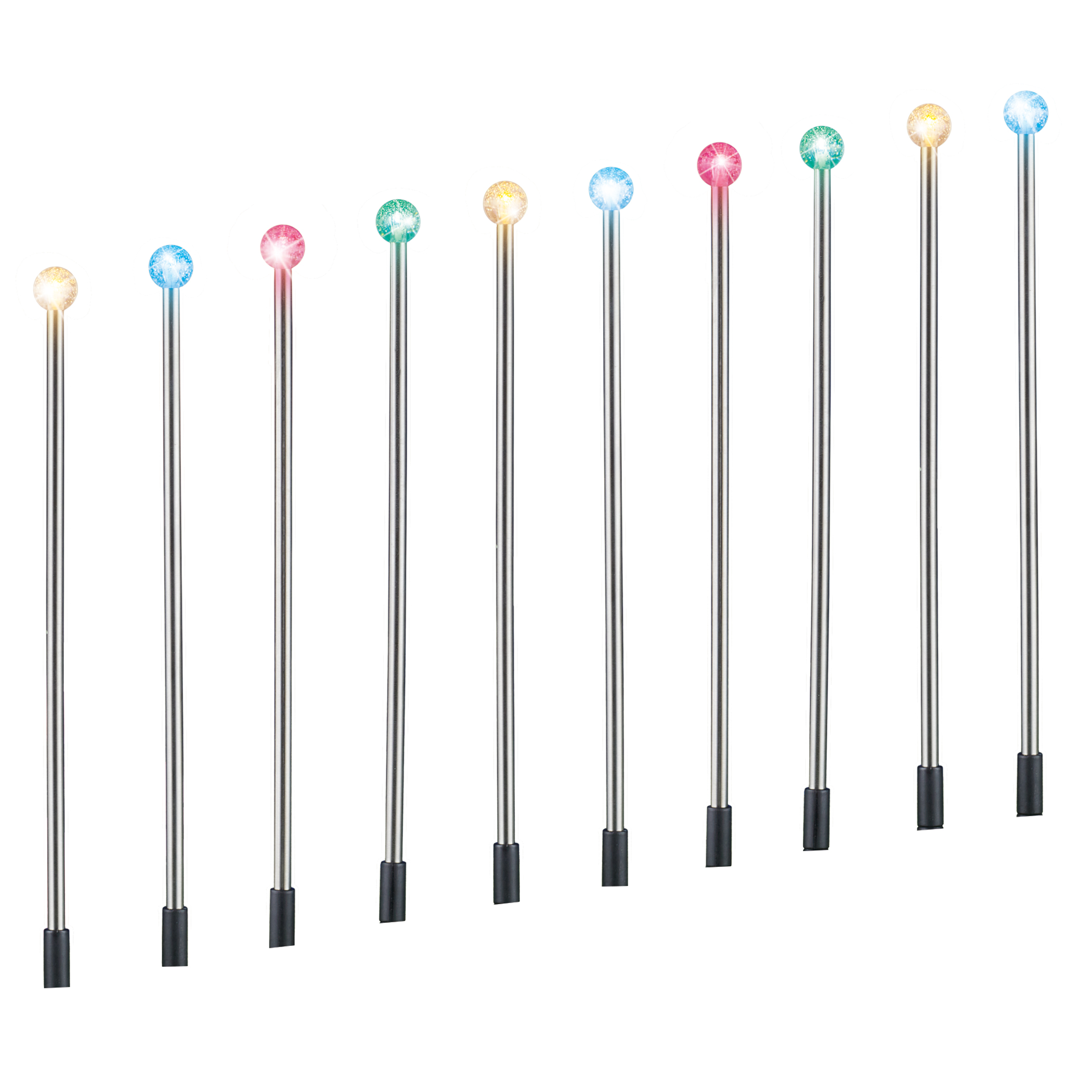 Solar Powered Multicolor Stainless Steel Path Light Stakes - Set of 10