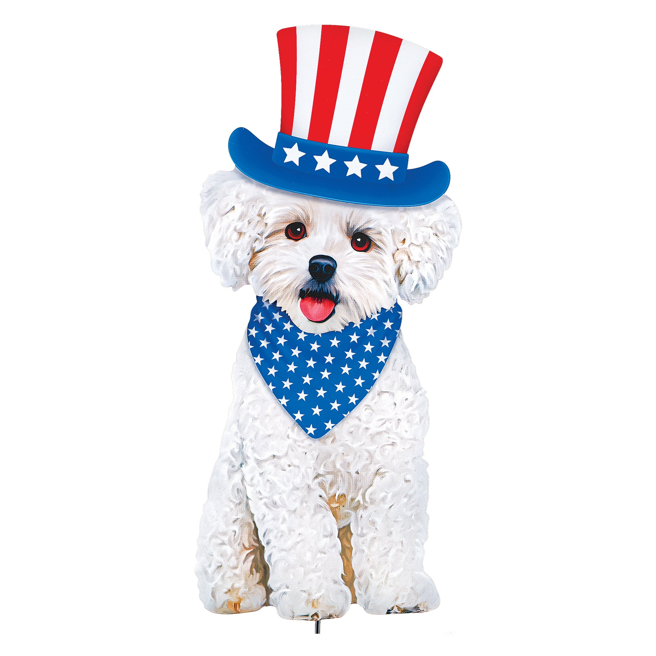 Patriotic Realistic Bichon Fris&Atilde;&copy; Outdoor Garden Stake