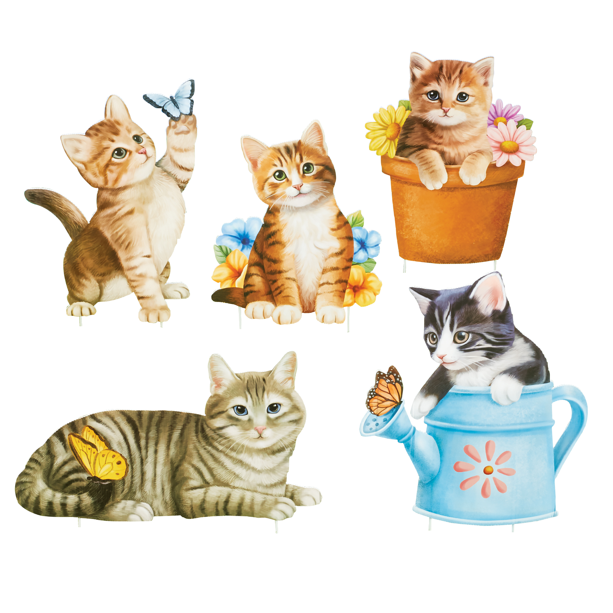 Adorable Cat Garden Outdoor Garden Stakes - Set of 5