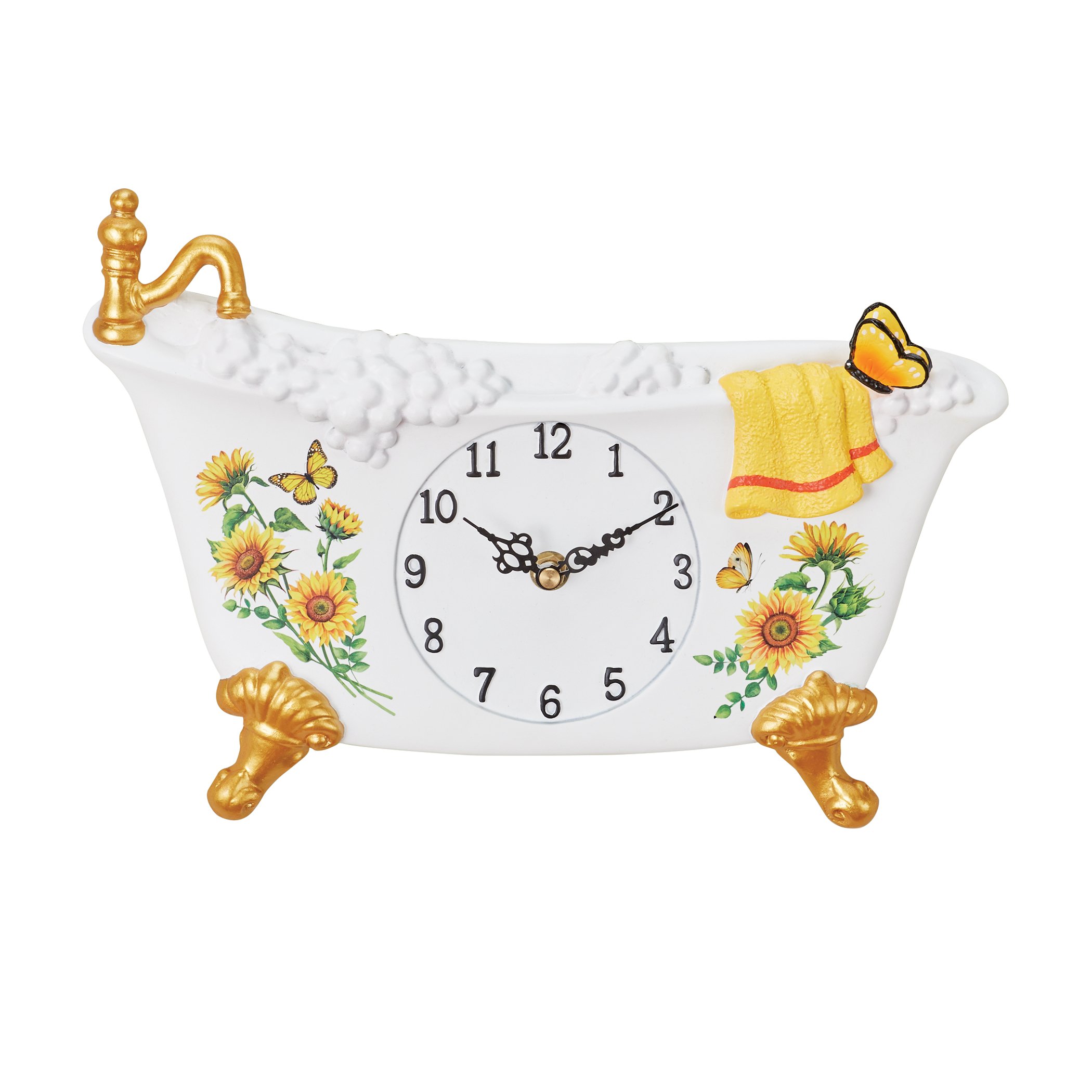 Charming Sunflower Clawfoot Bathtub Wall Clock White