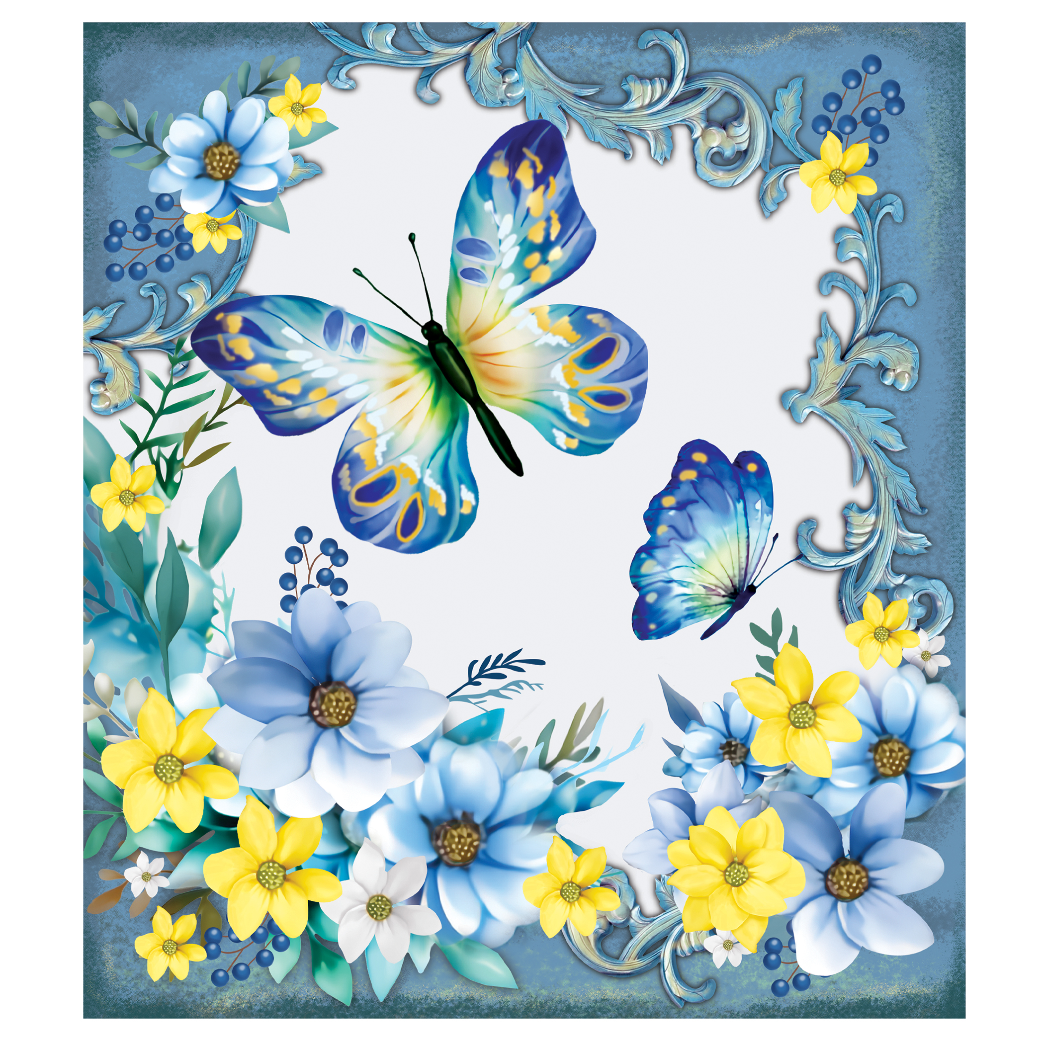 Blue Butterfly and Floral Dishwasher Magnet