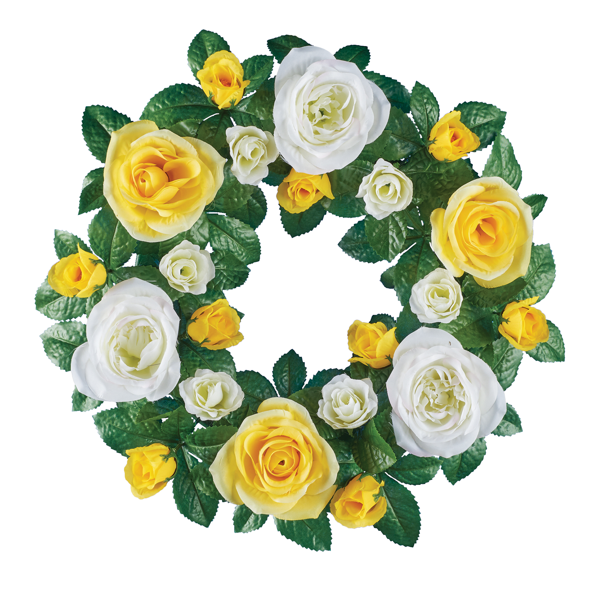 Artificial Yellow and White Roses Hanging Wreath