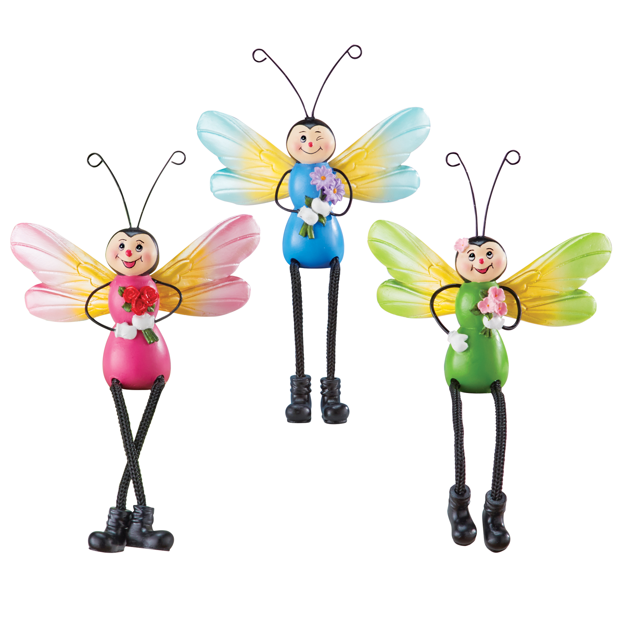 Hand-Painted Firefly Sitters with Posable Legs - Set of 3 Black