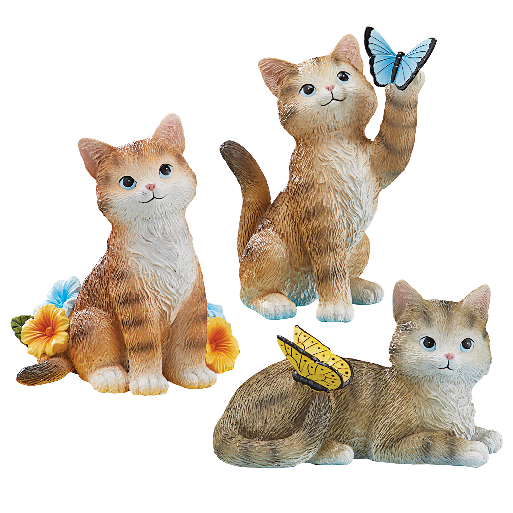 Hand-Painted Garden Cat Sitters - Set of 3 Brown