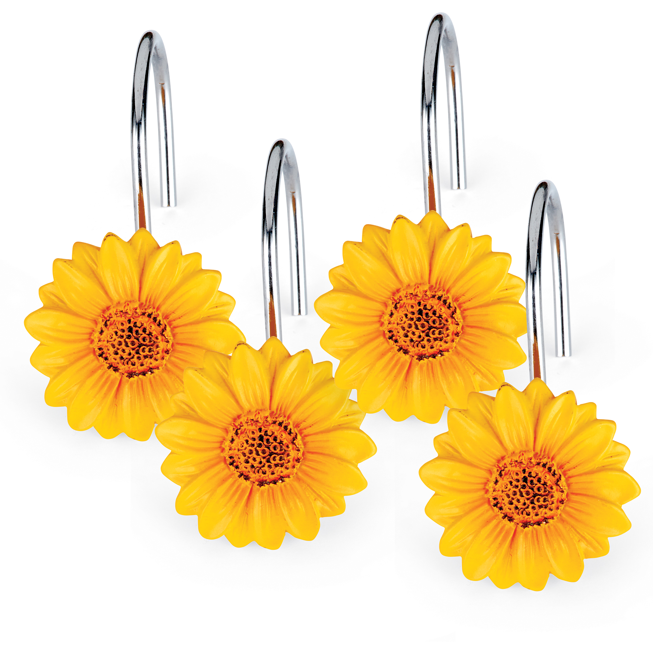 Metal Sunflower Shower Curtain Hooks - Set of 12