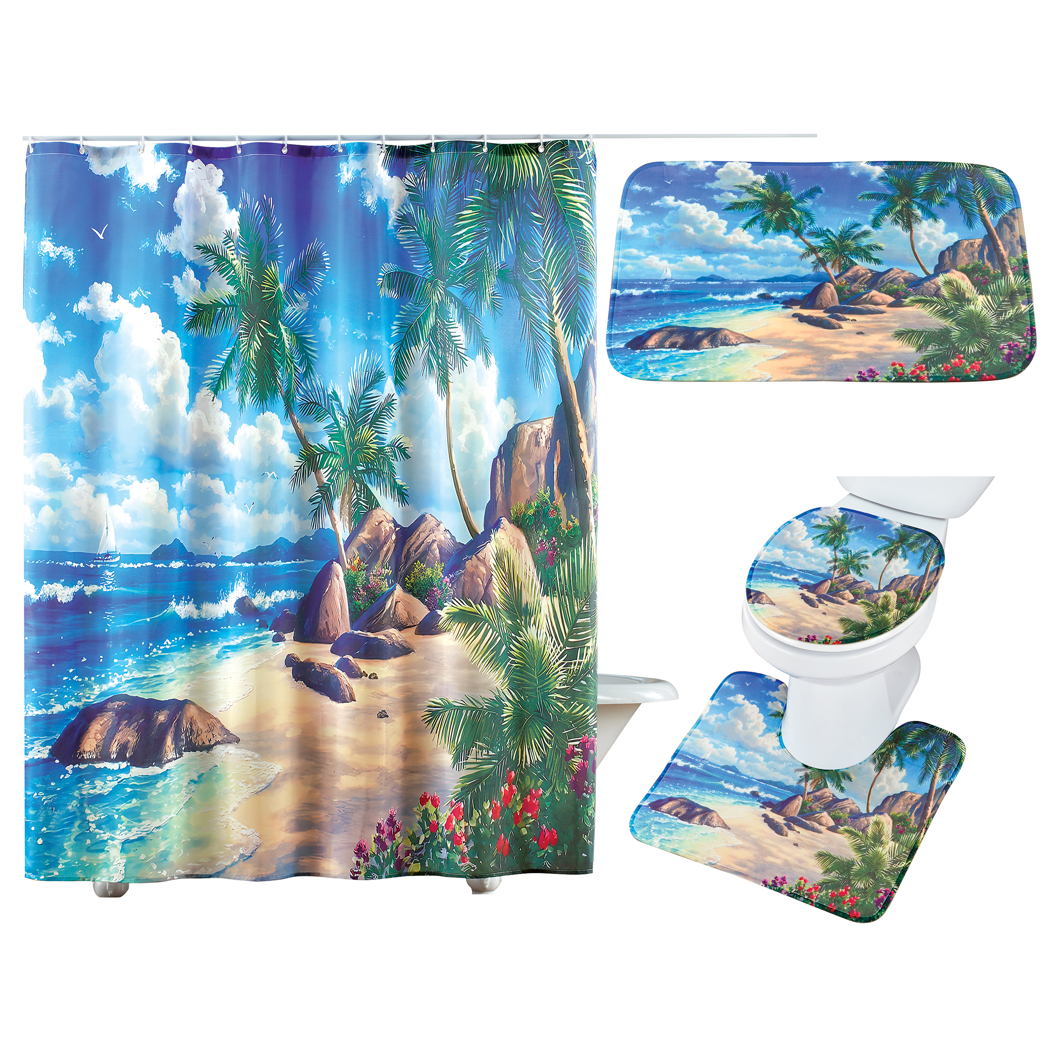 12-Piece Seaside Escape Scene Bathroom Set Blue