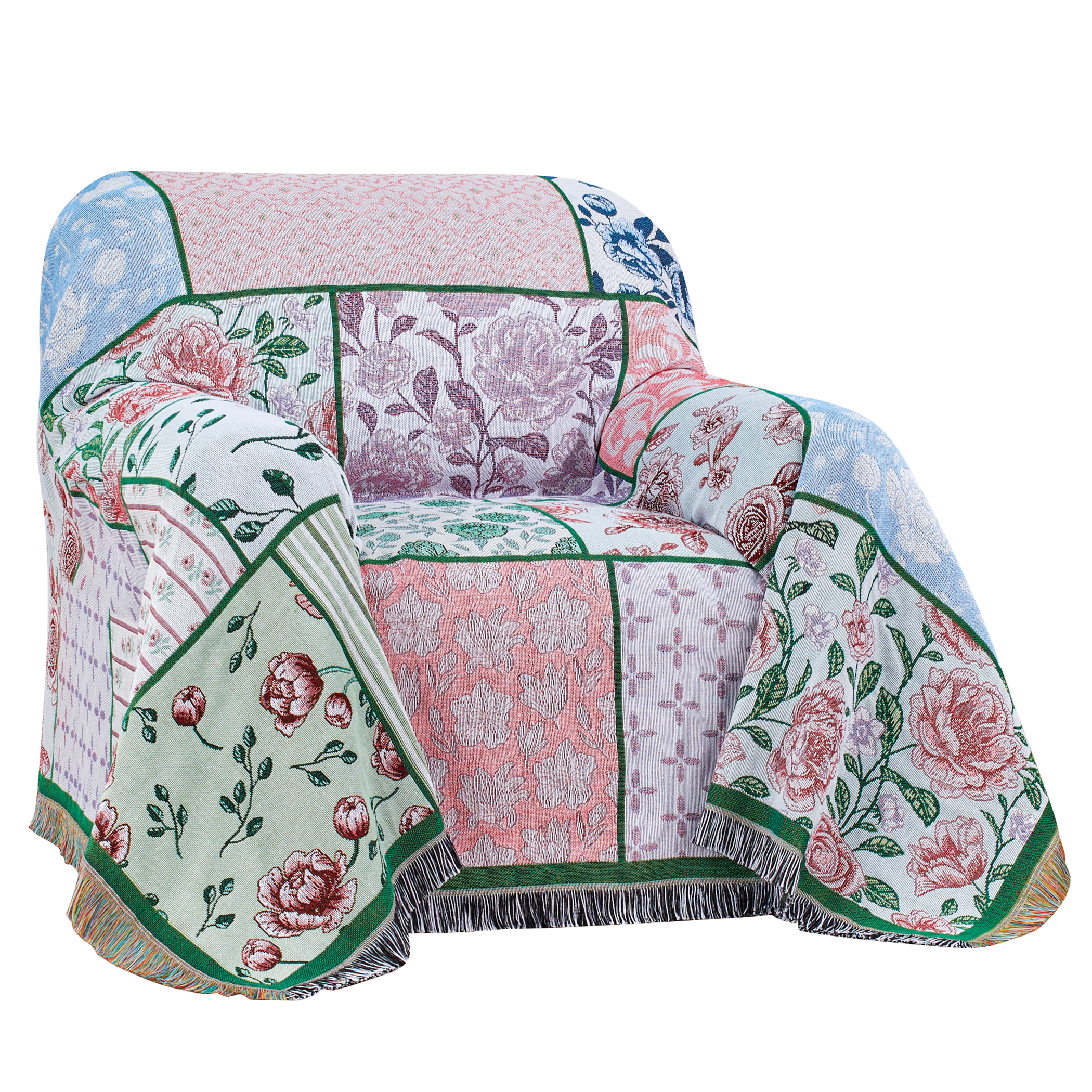 Charming Floral Patchwork Fringe Border Furniture Tapestry Throw Chair Pink
