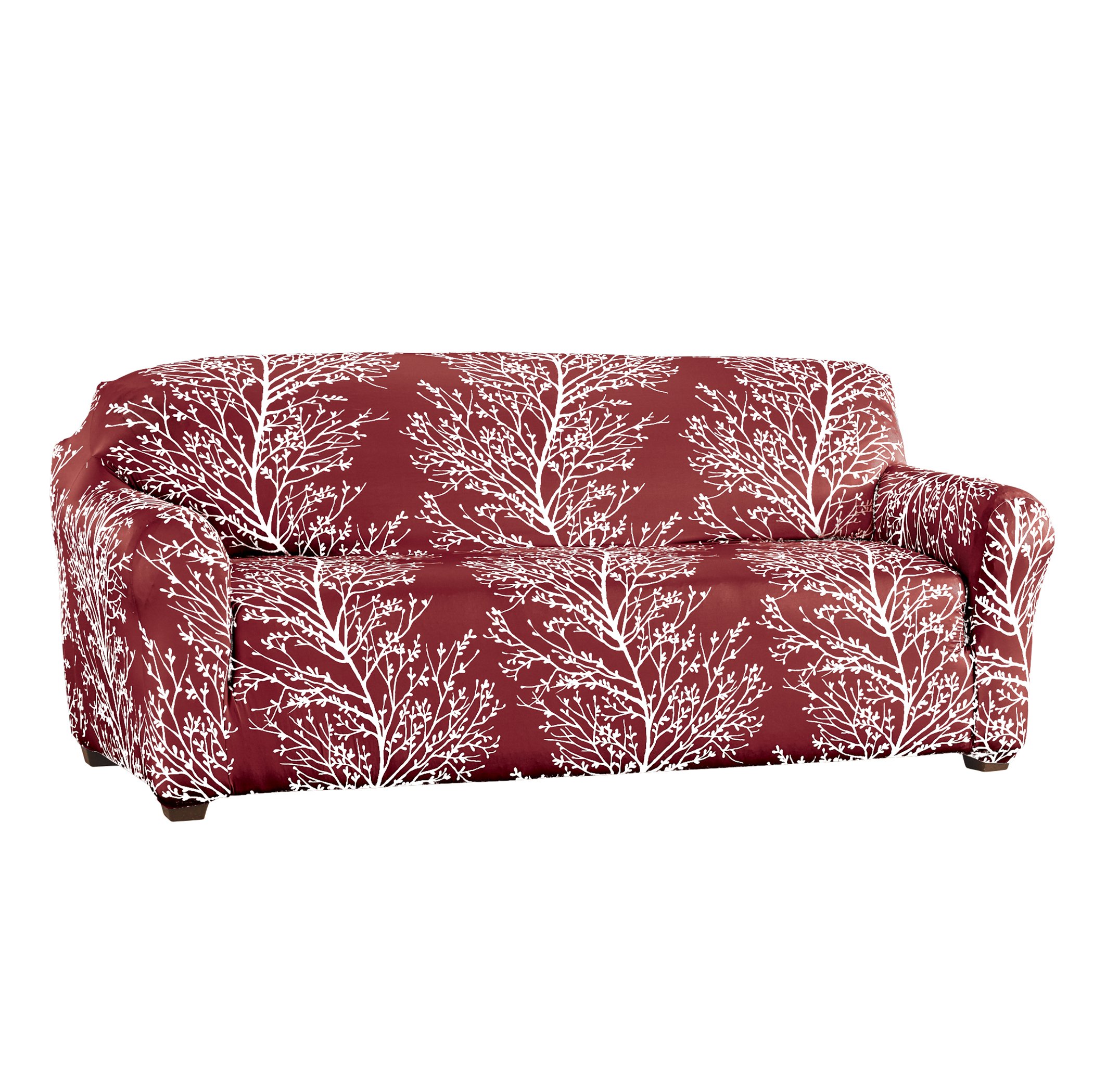 Elegant Foliage Design Furniture Cover Sofa Burgundy