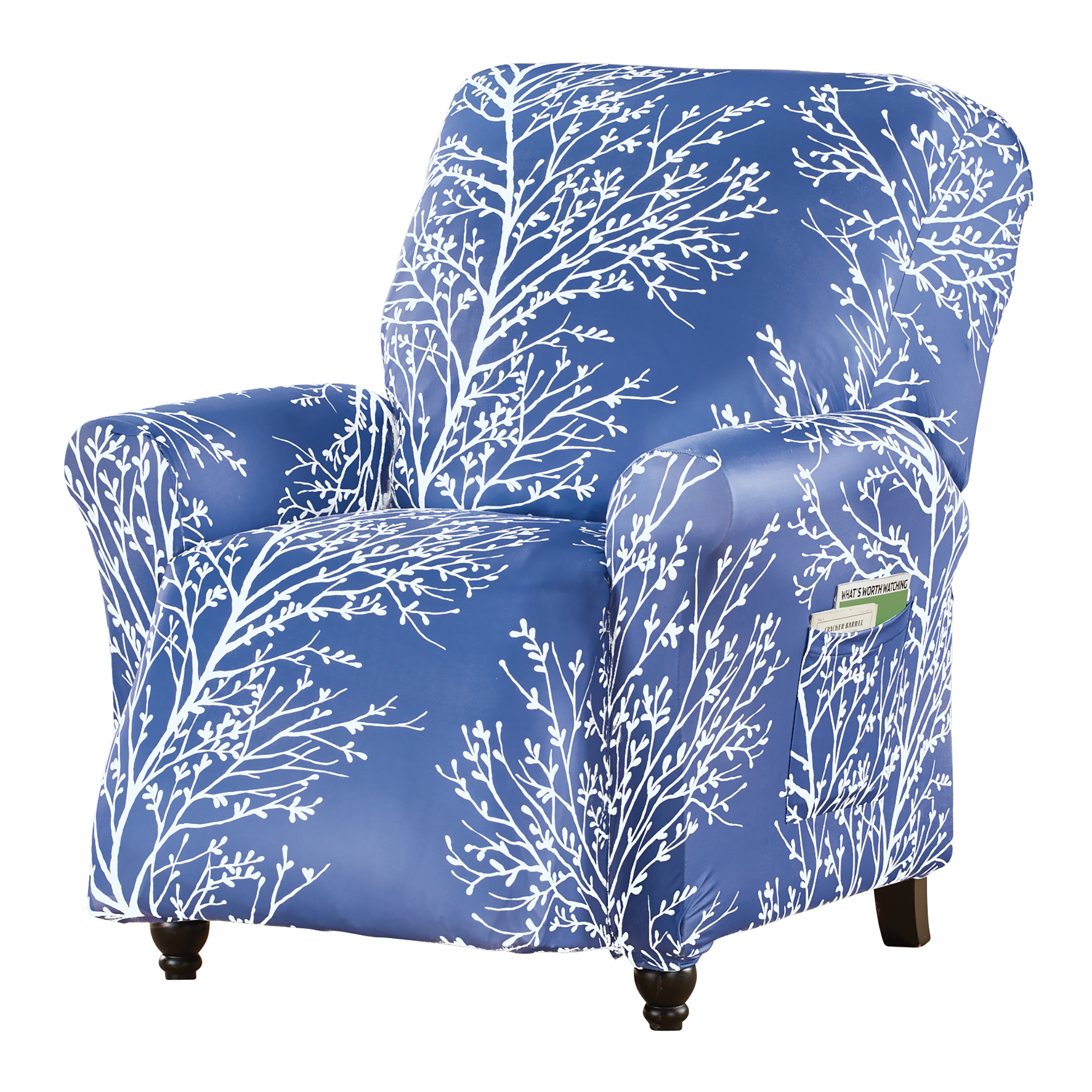 Elegant Foliage Design Furniture Cover Recliner Navy