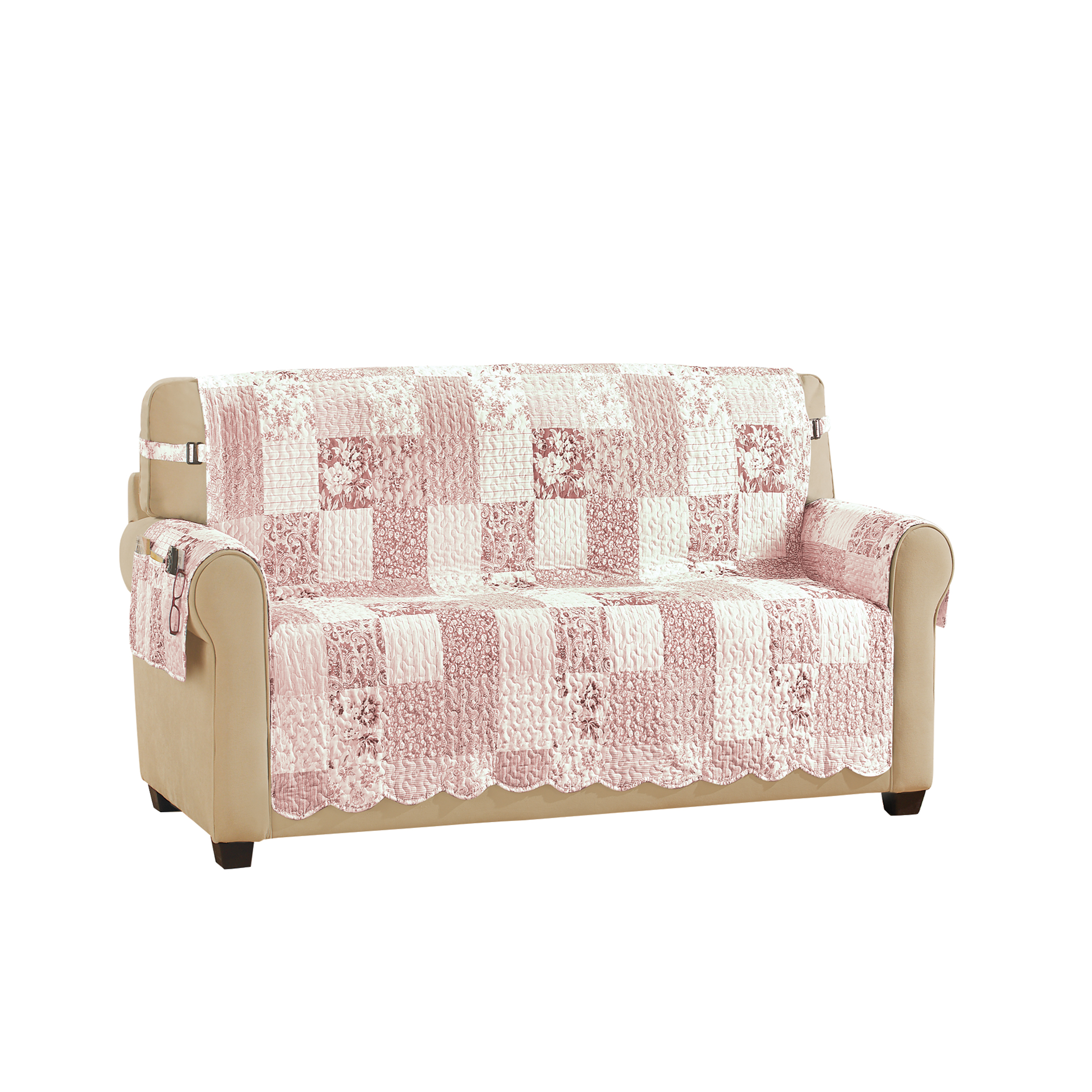 Eden Floral Patchwork Scalloped Edge Furniture Protector Loveseat Blush