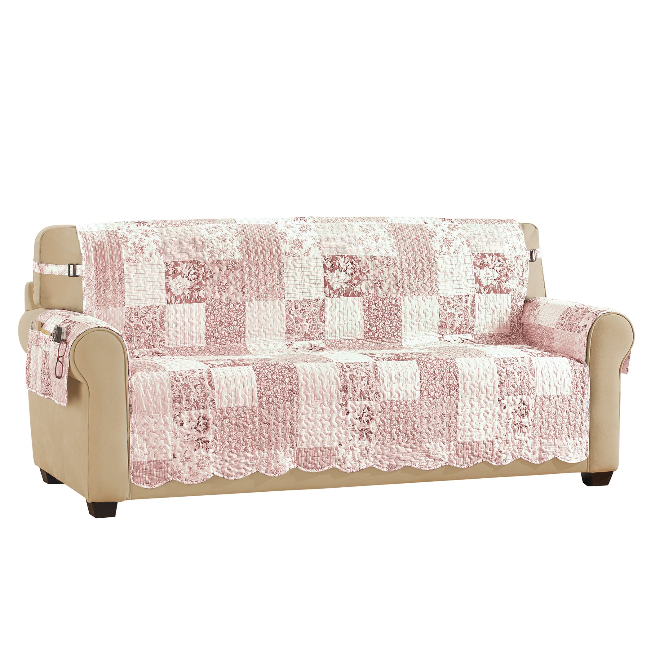 Eden Floral Patchwork Scalloped Edge Furniture Protector Sofa Blush