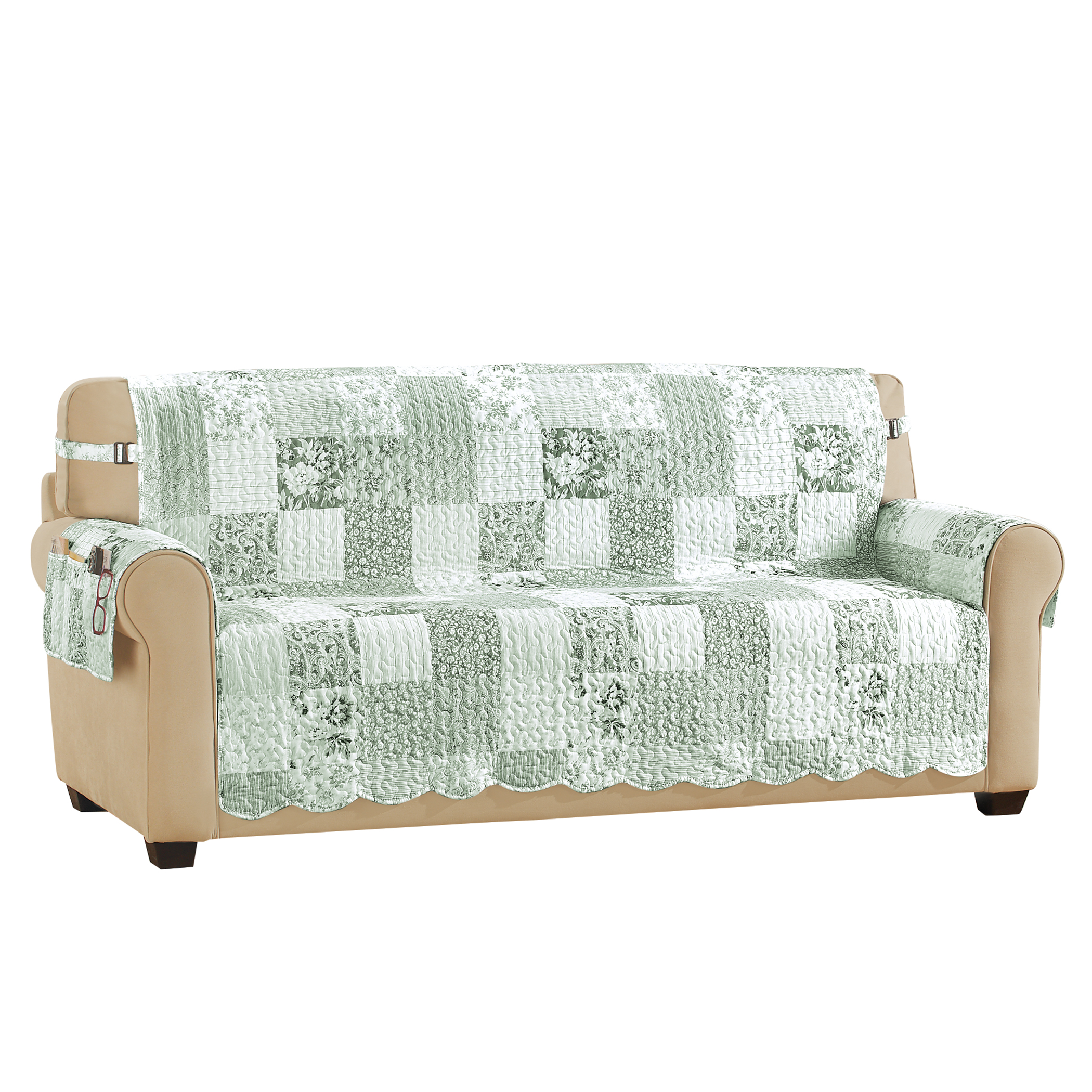Eden Floral Patchwork Scalloped Edge Furniture Protector Sofa Sage