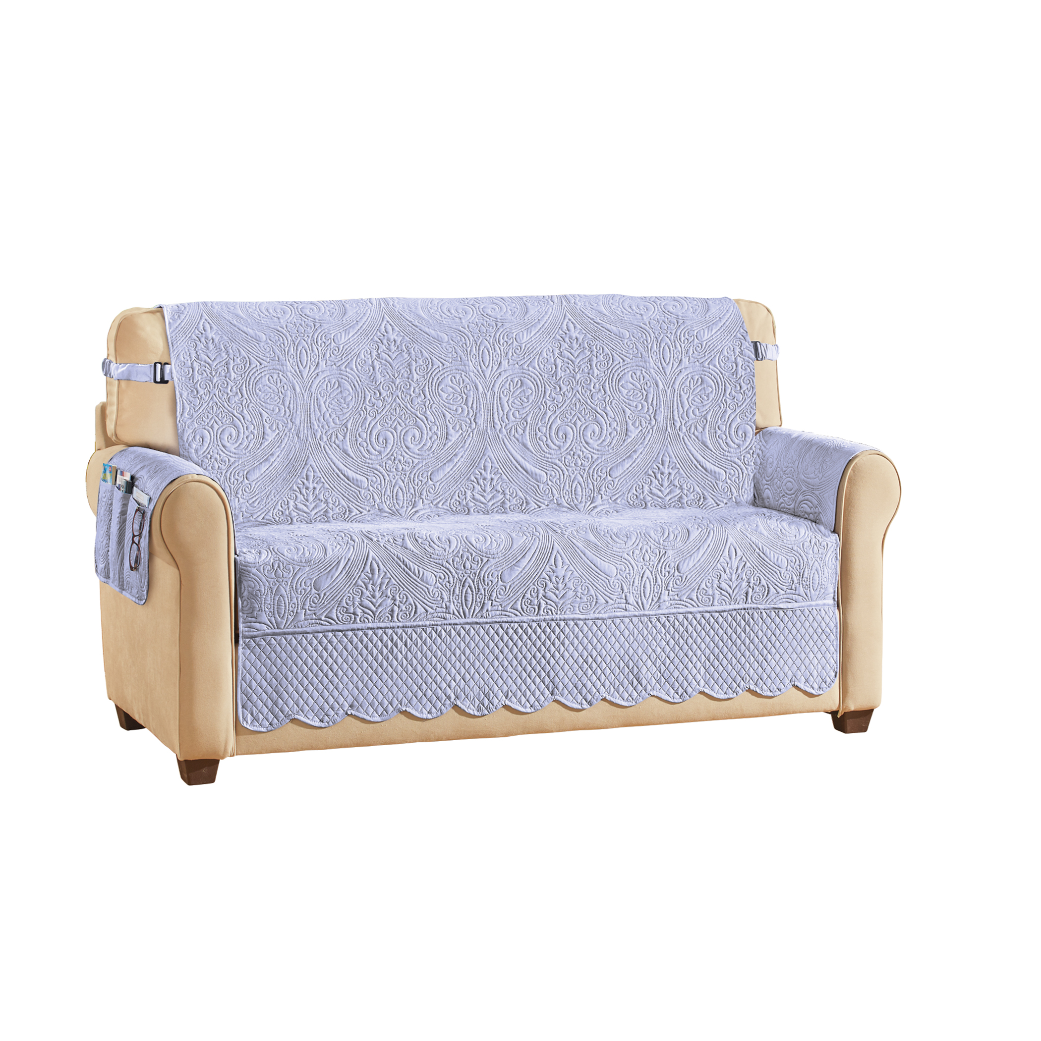 Luxe Quilted Furniture Cover with Arm Cover Pocket Loveseat Lavender